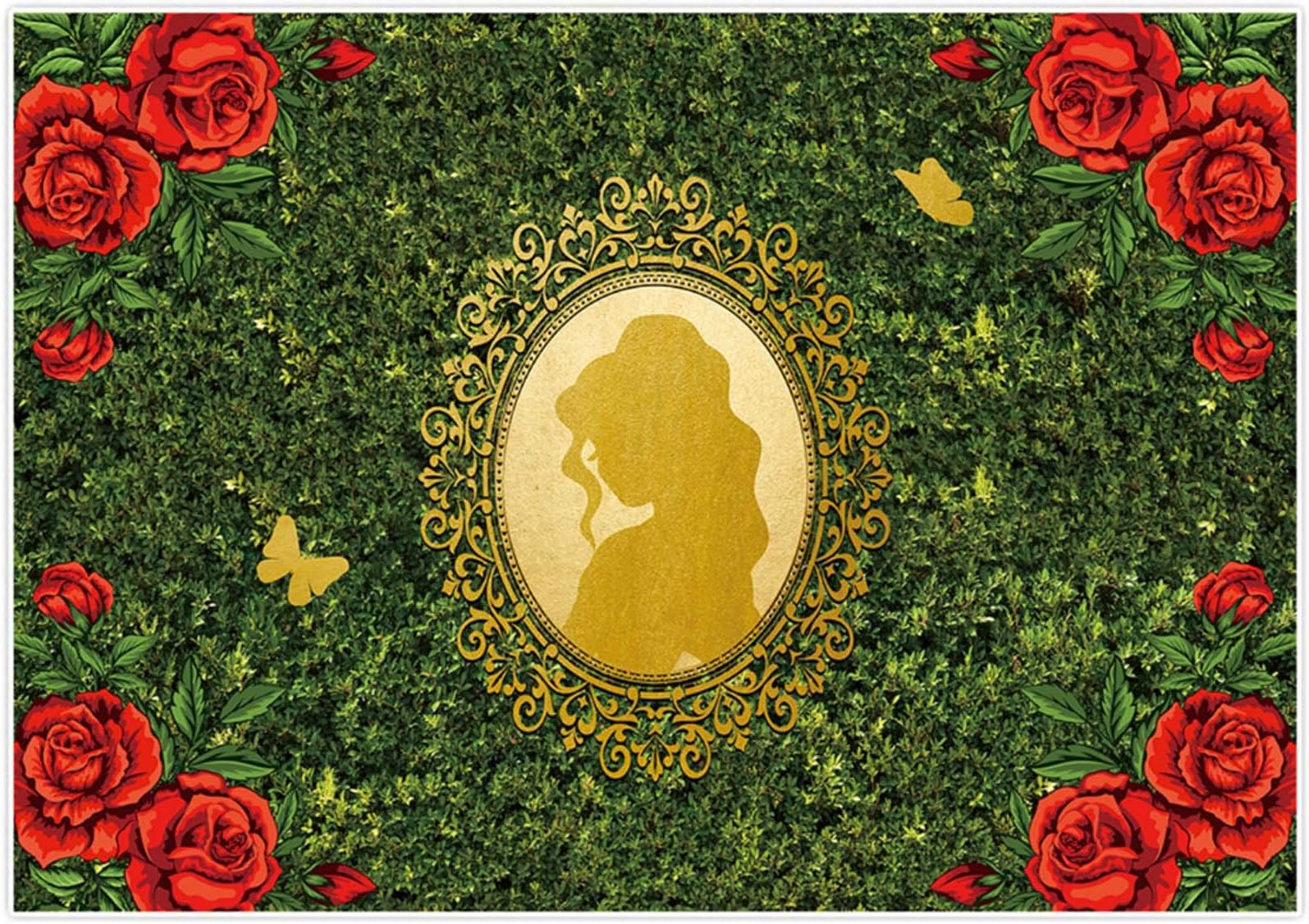 Allenjoy 7x5ft Beauty Flower Garden Backdrop for Girls Birthday Decorations Golden Mirror Red Rose Butterfly Wonderland Background Princess Tea Party Banner Baby Shower Photo Booth Supplies Prop