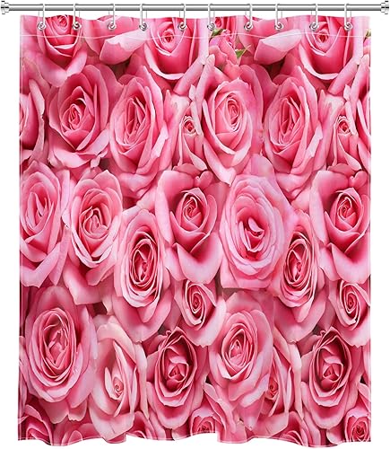 Miniatura 2 de Valentines Day Pink Rose Shower Curtain DecorRomantic Rose Flower Love Theme Spring Holiday Shower Curtains for Bathroom 60X72 inch Polyester Fabric