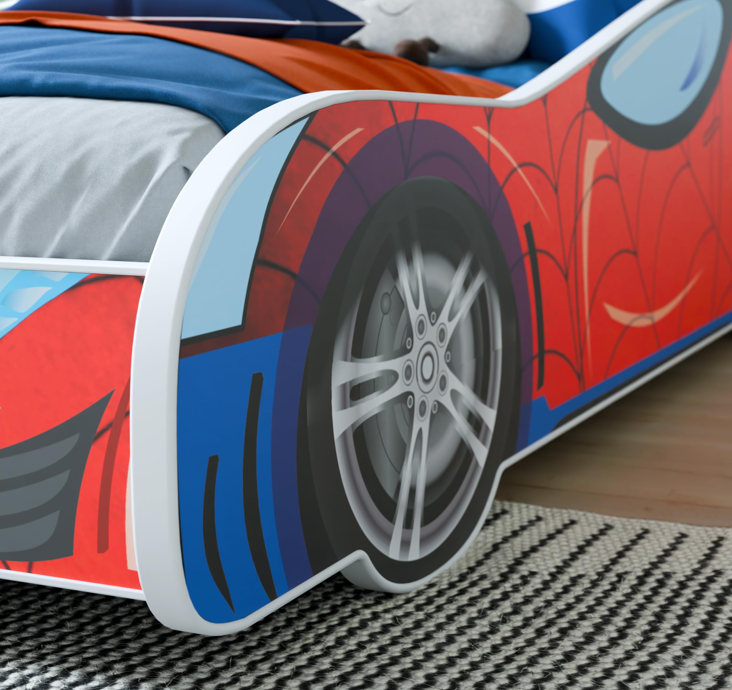 KOBI Lettino per bambini Spider Bat Car | Multicolor | Tema del supereroe Spiderman Batman | Letto per bambini ragazzo ragazza | con struttura del letto (SPIDER, 140x70)