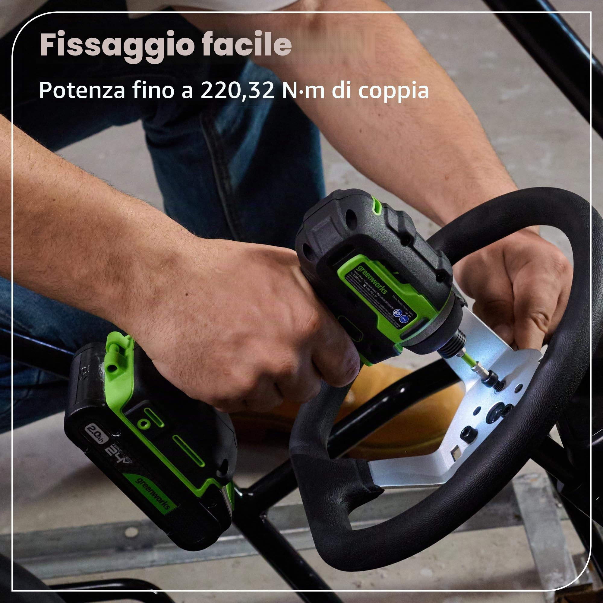 Greenworks 24V Trapano Avvitatore a Batteria 45Nm + 220Nm Avvitatore a impulsi a batteria Brushless, (2) batterie USB-C 2.0Ah (12.000mAh) e caricatore veloce USB-C da 65W (3 porte) CK321