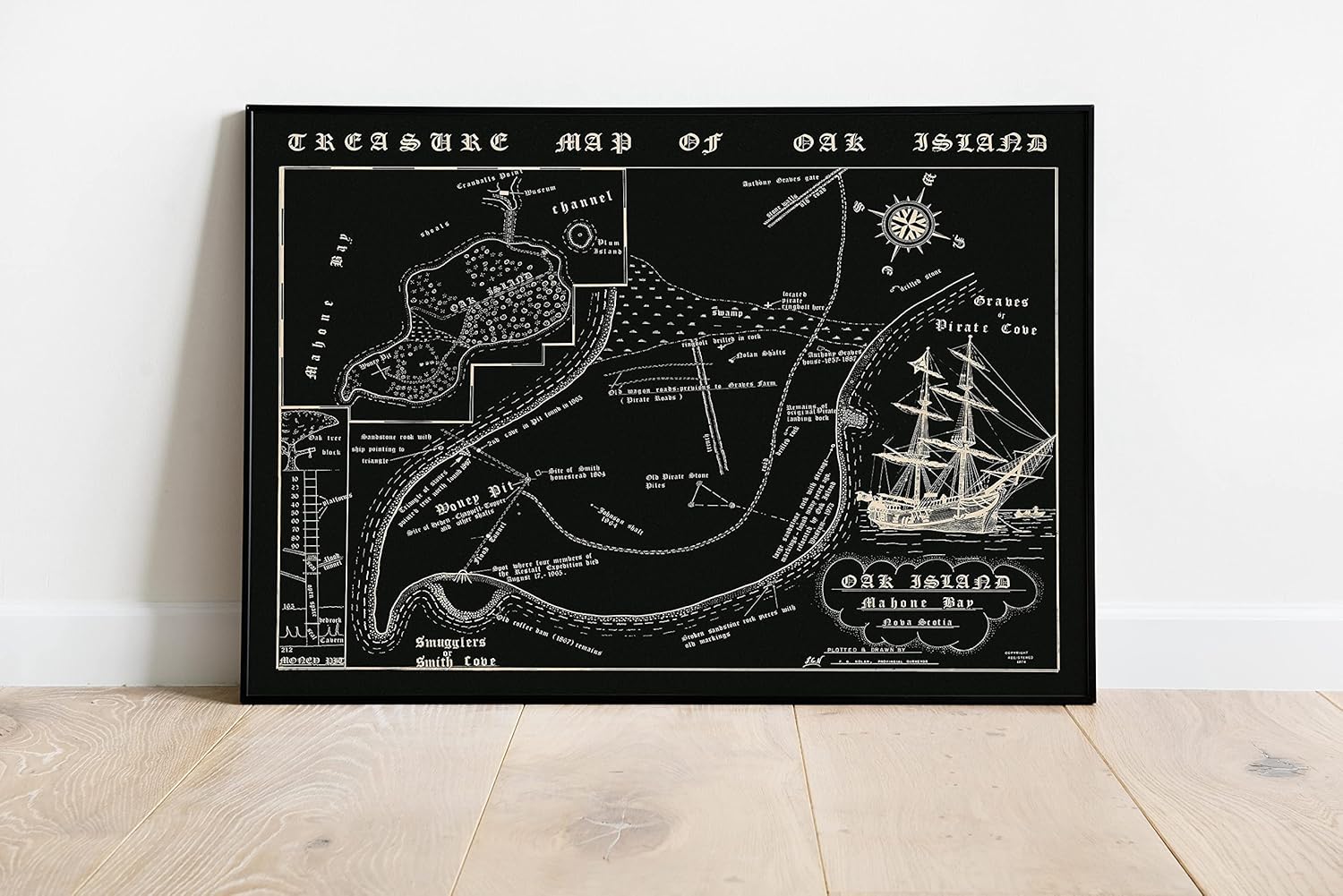 Antiguos Maps Treasure Hunter Map of Oak Island | Nova Scotia Canada | Vintage Wall Art Print Poster (PolyPro Paper, 24 x 32 inches)