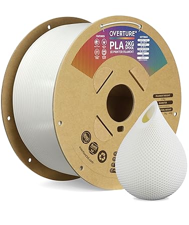 OVERTURE PLA Filament 1.75mm PLA 3D Printer Filament, 2kg Cardboard Spool (4.4lbs), Dimensional Accuracy +/- 0.02mm, Fit Most FDM Printer(White 2KG-1 Pack)