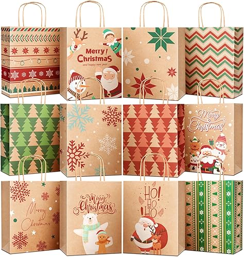 Miniatura 8 de Bolsas de regalo de tamaño mediano con asas, decoraciones navideñas, bolsas de regalo surtidas con 12 diseños para regalos, compras y fiestas,