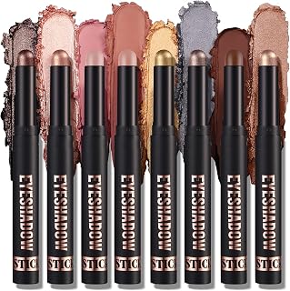 Eye Shadow Stitch, 8 Colors Mat & Creamy Eyeshadow Stick Set, Highly Pigmented Glitter Shimmering Eyeshadow Pencil, Soft Creamy Glitter Eye Makeup Pen, Waterproof Durable