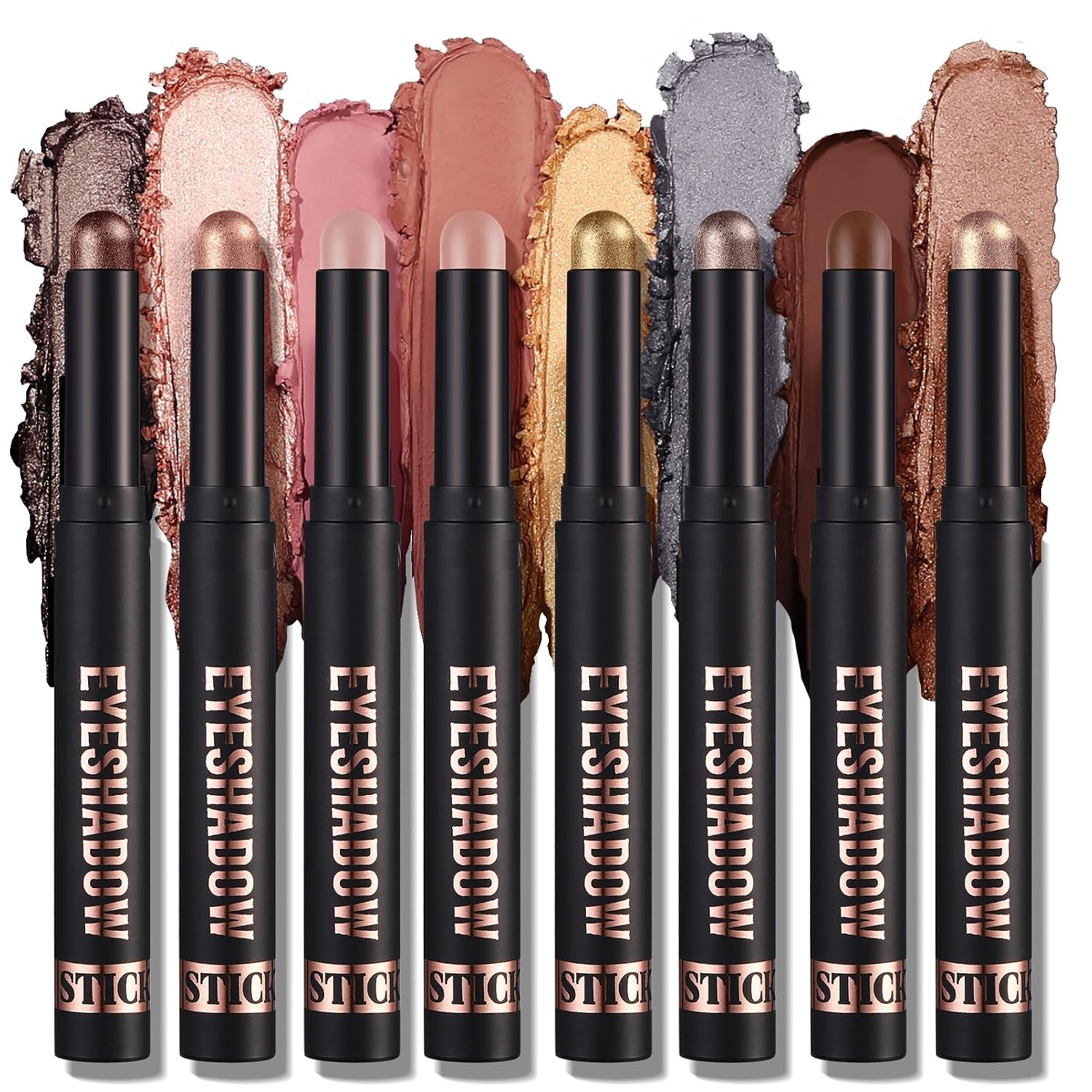 Eyeshadow Stick 8 Colours Matte & Creamy Eyeshadow Stick Set Highly Pigmented Glitter Shimmer Eye Shadow Pencil Soft Creamy Glitter Eye Mkeup Pen Waterproof Durable Eyeshadow B