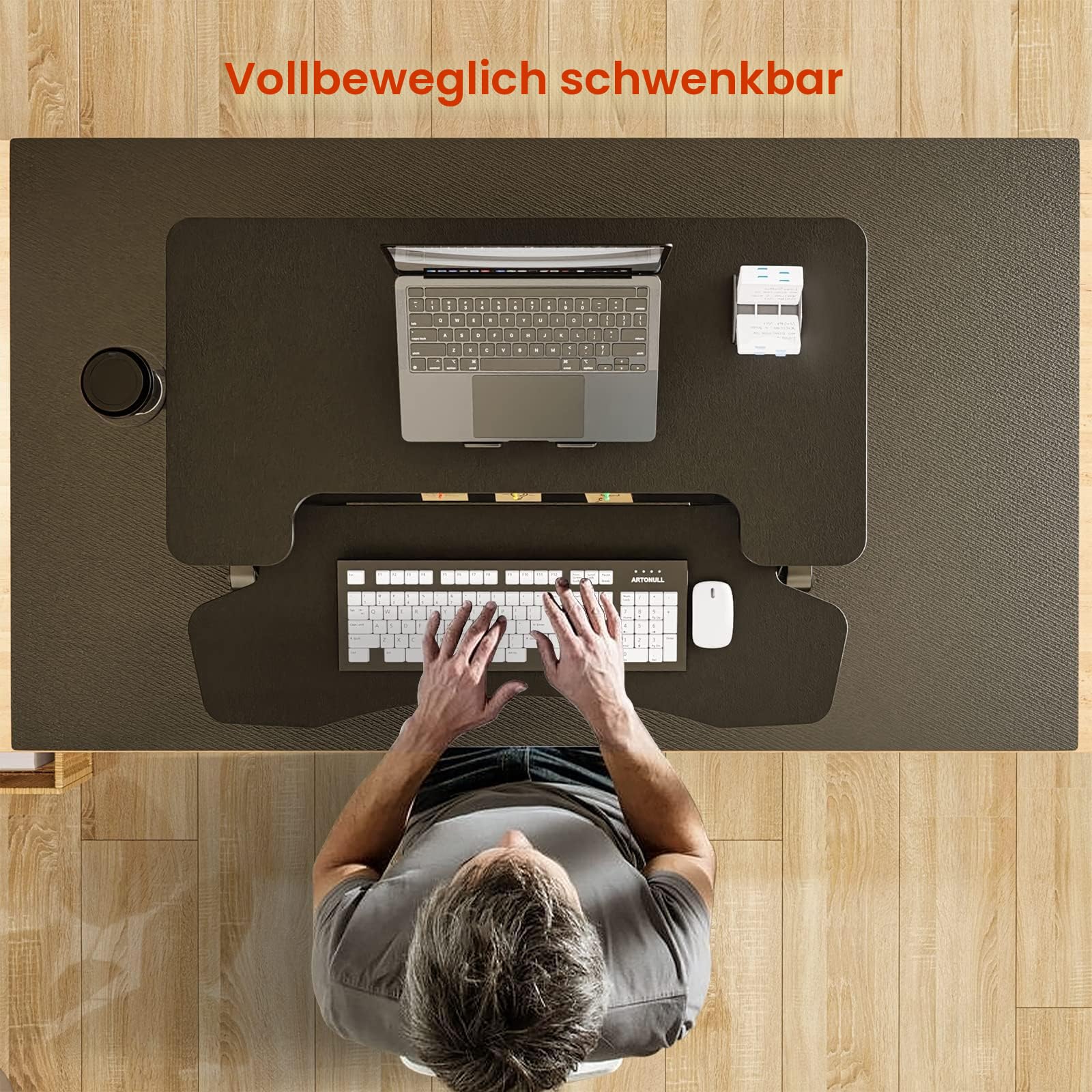 PUTORSEN Steh-Sitz Schreibtisch, 37'' Zweistufige Stehpult Konverter mit Tastaturablage, Höhenverstellbarer Stehpult Riser mit Tassenhalter und Notizbrett bis zu 15kg, Schwarz