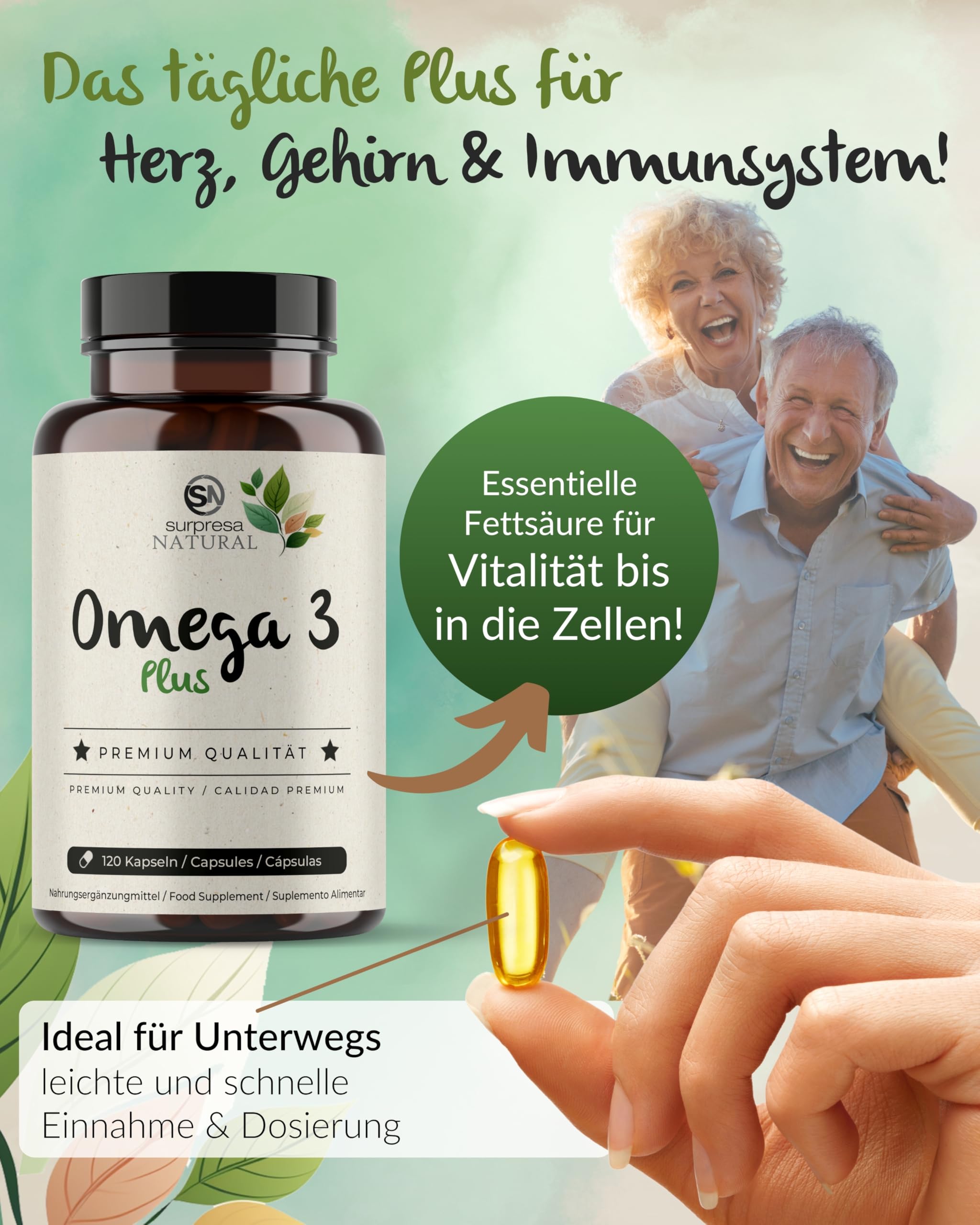 Omega 3 Kapseln hochdosiert I 1x 120 Kapseln I 1000mg Fischöl pro Kapsel I 500mg EPA & 250mg DHA pro Kapsel I Essentielle Fettsäuren I Laborgeprüft, laktosefrei & glutenfrei
