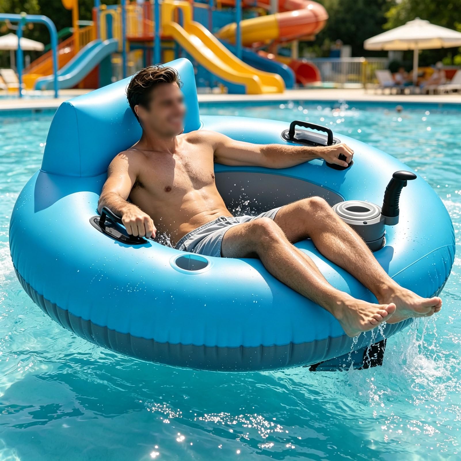 Pvxa Rechargeable Motorized Floats, Motorized Tubes Floating,Motorized Pool Float, 360º Floating and Cup Holder, for Pool, Lake & Summer Water