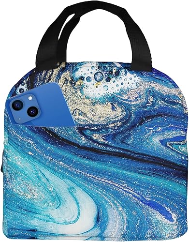 Miniatura 2 de Bolsa de almuerzo abstracta océano remolinos de mármol Las ondas de ágata azul pintura aislada bolsa de almuerzo bolsa de almuerzo más fresco para