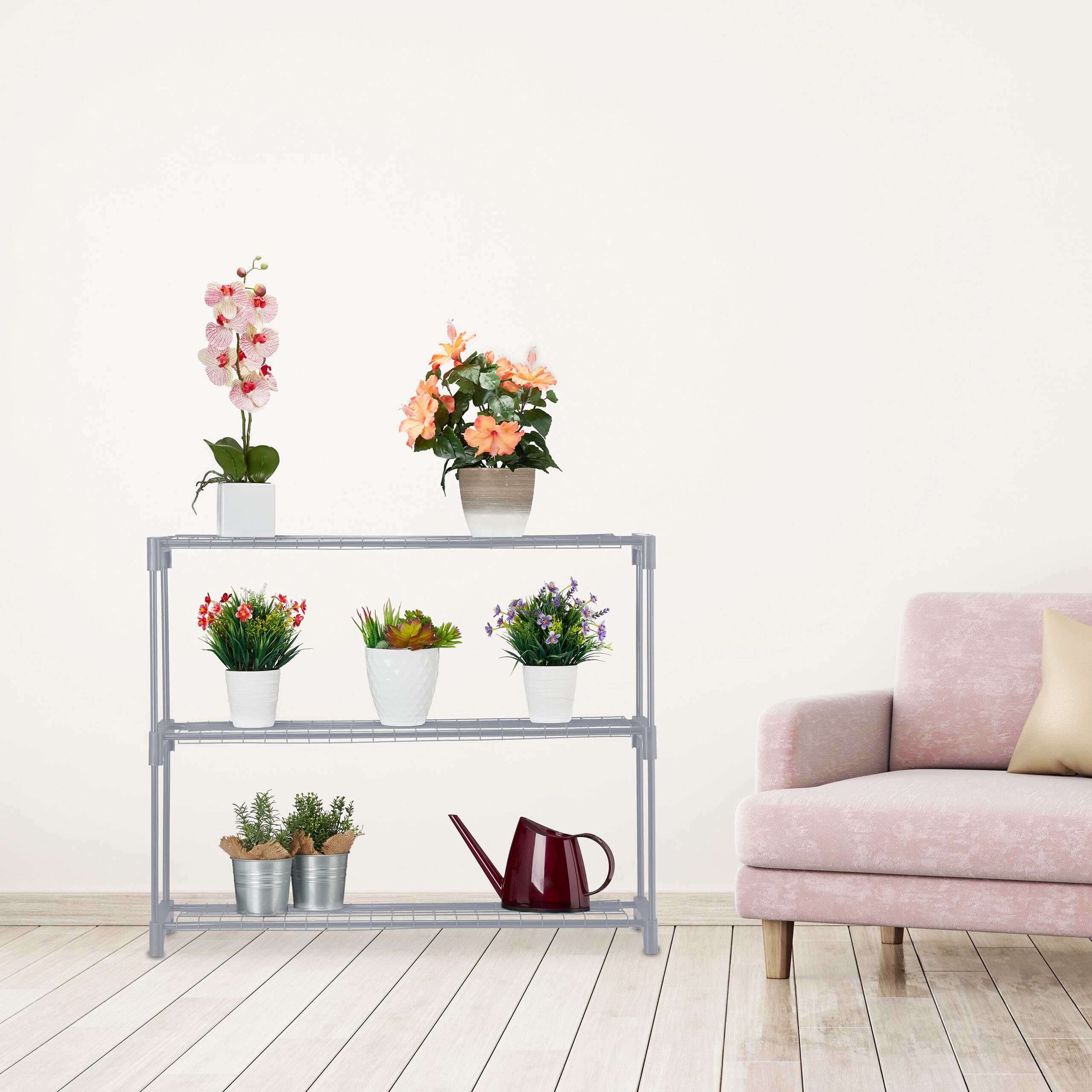 Relaxdays Scaffale Porta Piante a 3 Ripiani, Portapiante in Vaso, Fiori e Erbe, Mobile in Acciaio, 72x91x28 cm, Grigio