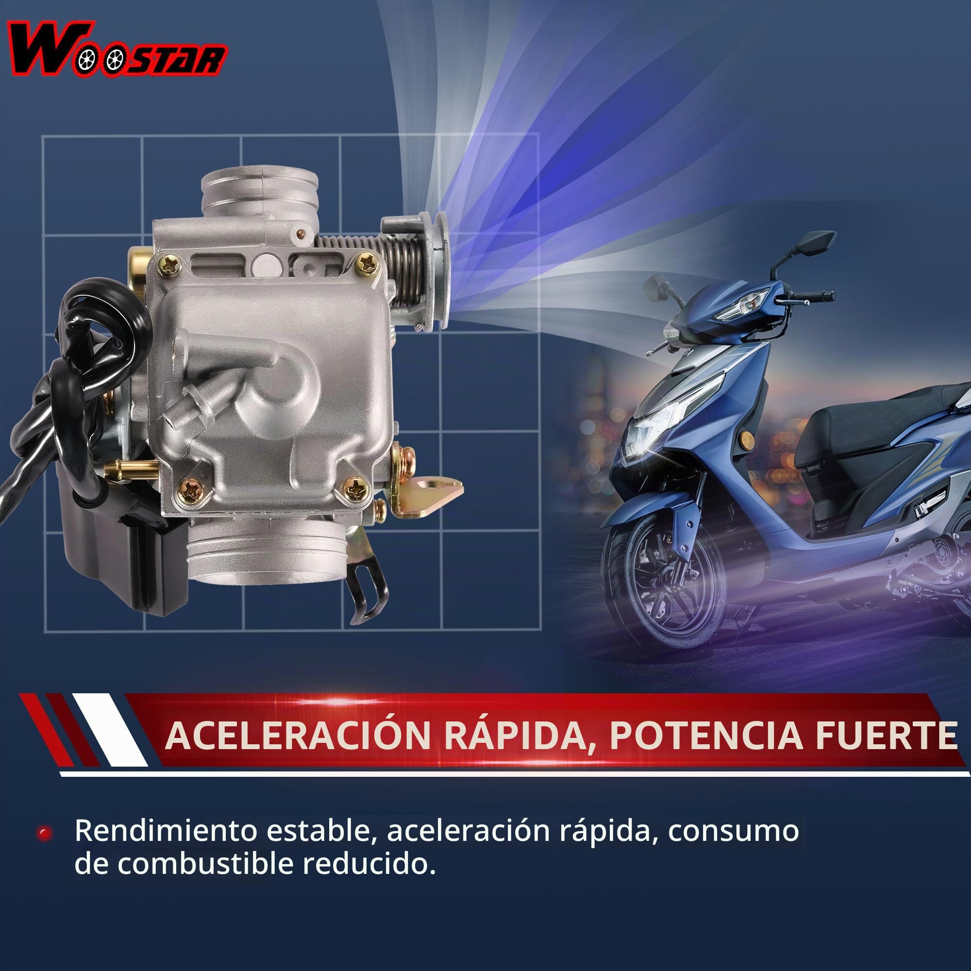 WOOSTAR PD24J Carburador con 42mm Filtros de Aire Admision Aire Tubo Reemplazo para 4 Tiempos GY6 125cc 150cc Taotao Go Kart Scooter 152QMI 157QMJ Motor