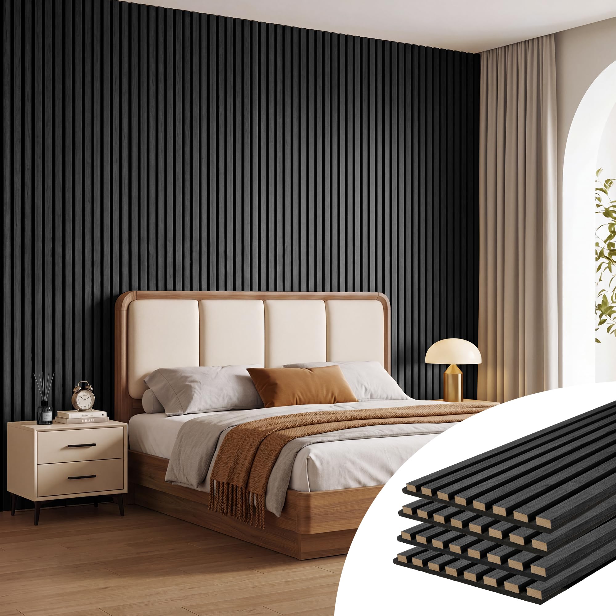108" x 12.6" Wood Slat Wall Panels for Interior Wall Decor, 4-Pack, Black