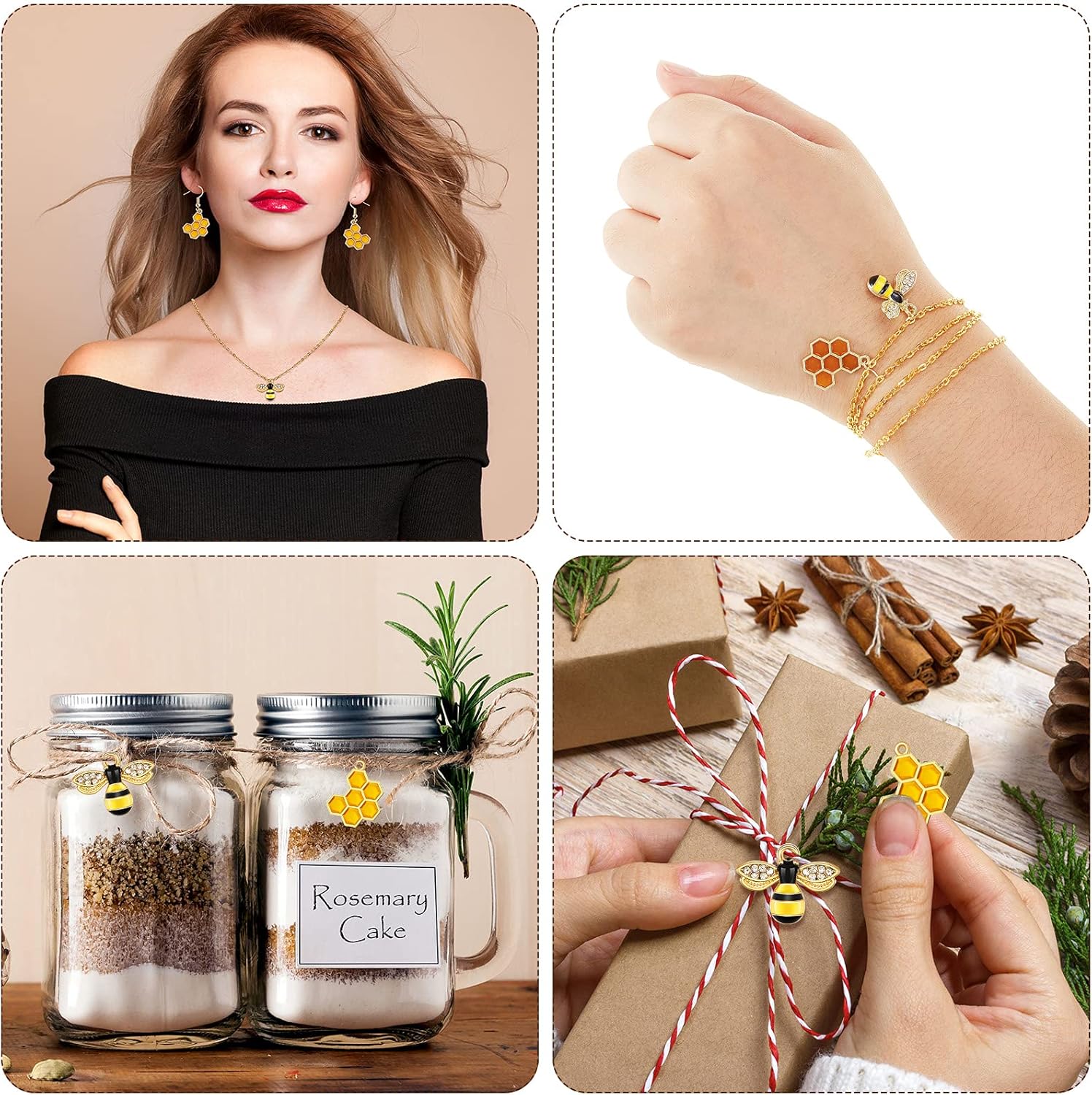 Hicarer 60 Pieces Mini Alloy Bee Honeycomb Charms for Jewelry Making Rhinestone Bee Cute Charms for DIY Pendant Earrings Keychains Making Supplies - Image 7