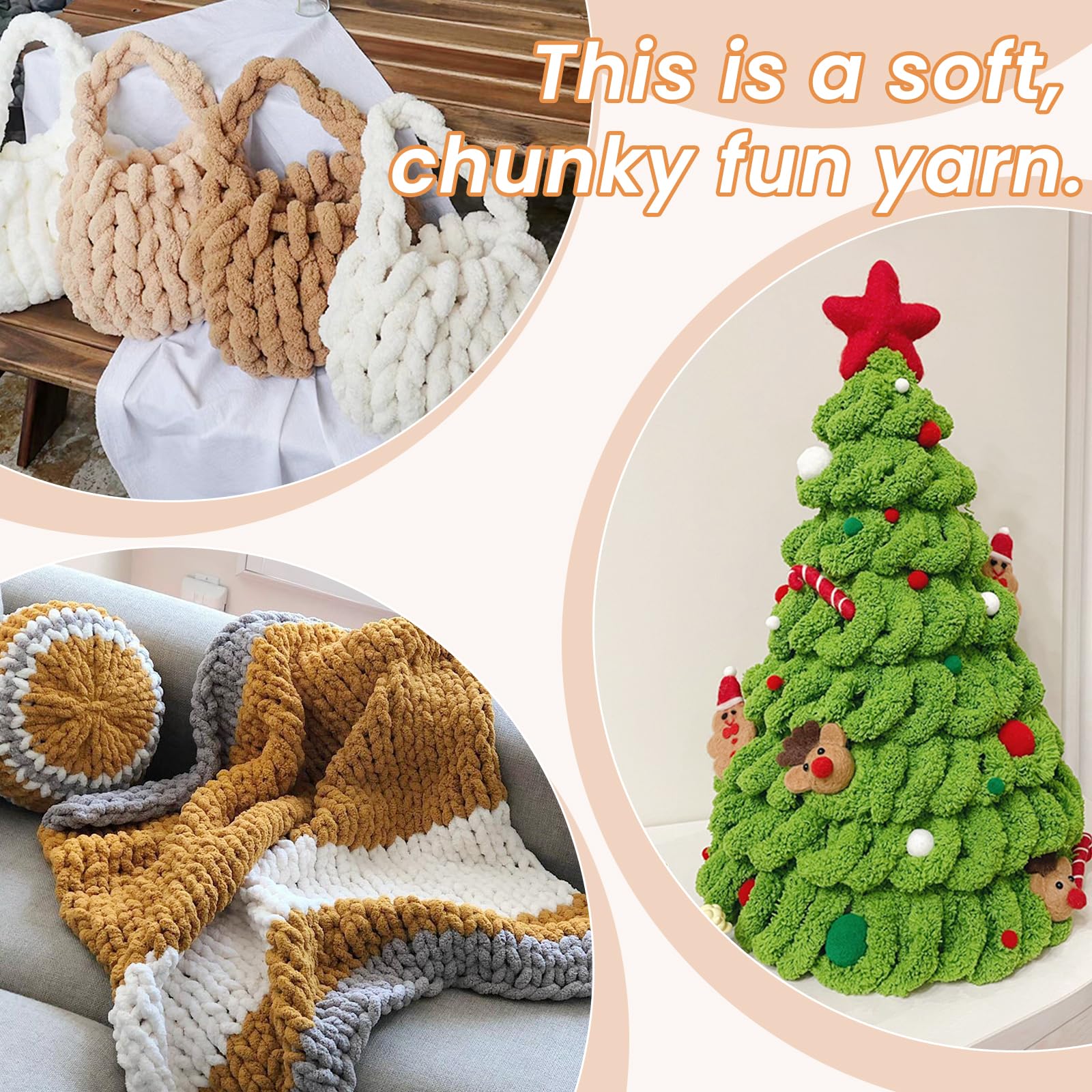 2pz Fettuccia per Borse a Uncinetto 2cm x 25.6m Filato Gigante Ciniglia Gomitoli Filo Cotone Grosso 226g Chunky Yarn Filati per Borse Uncinetto, Coperte, Letto per Cani