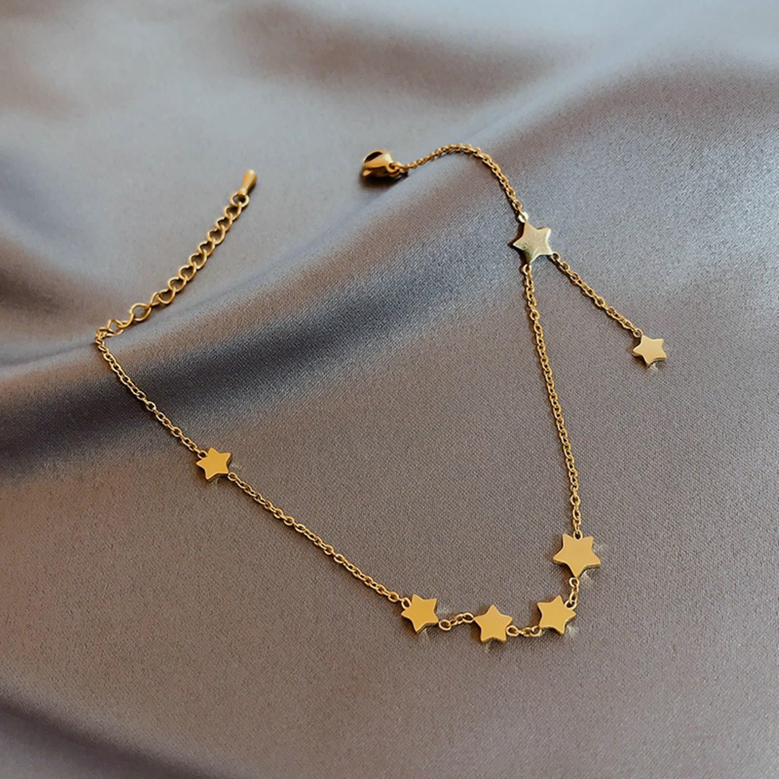 KnSam 18 K Au750 - Cavigliera in oro boho a stella, da donna, estiva, spiaggia, lunghezza 26,5 cm, con confezione regalo, Oro giallo 18 carati (750), Senza zirconi