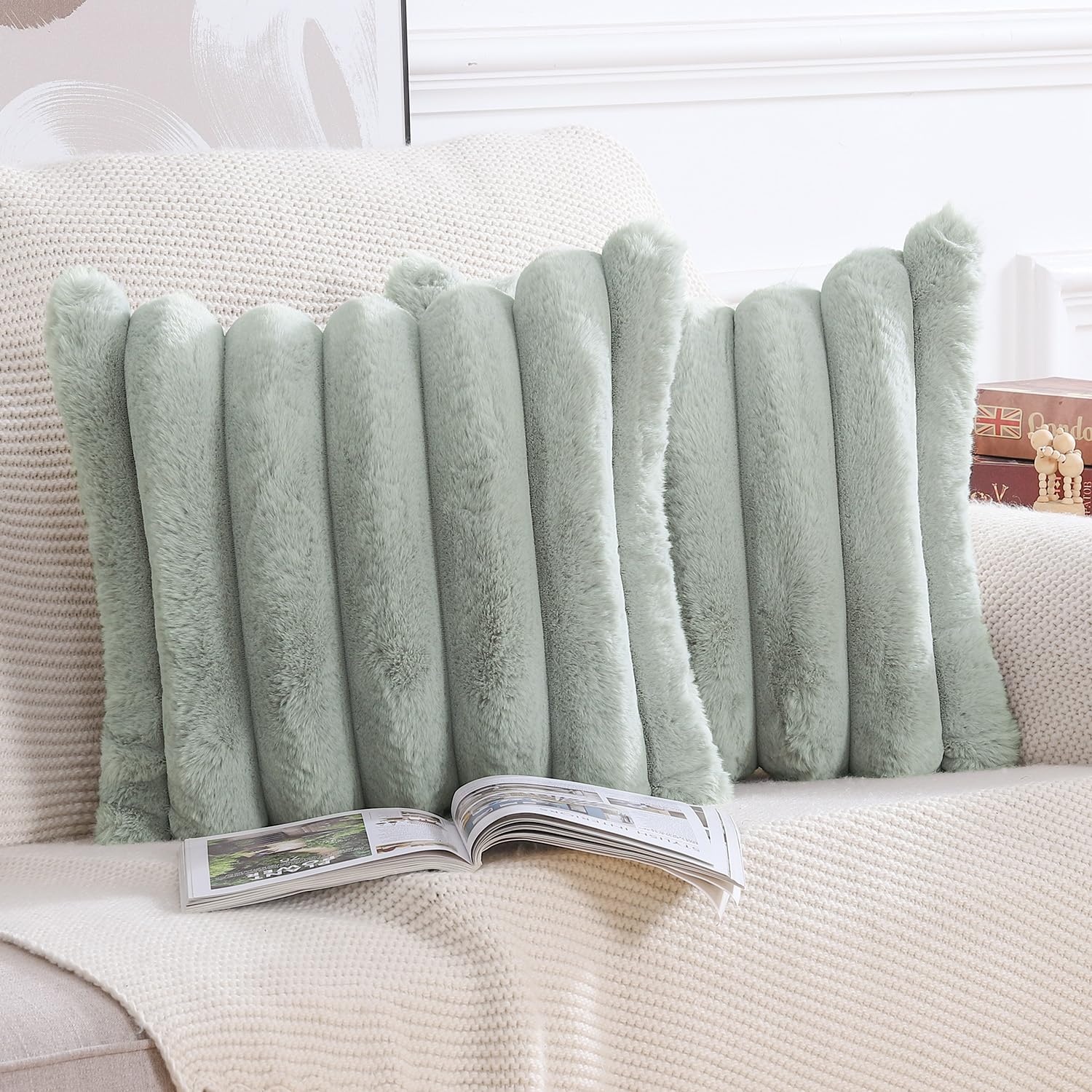 Madizz Plush Faux Fur Throw Pillow Covers 18x18 inch - Image 3