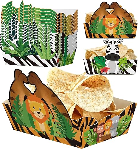 Caoekego 24 Pcs Jungle Safari Snack Trays Party SuppliesJungle Animals Food Boats Bowl for Wild One Birthday Party Wedding Baby Shower Tropical disponible en Yaxa Colombia