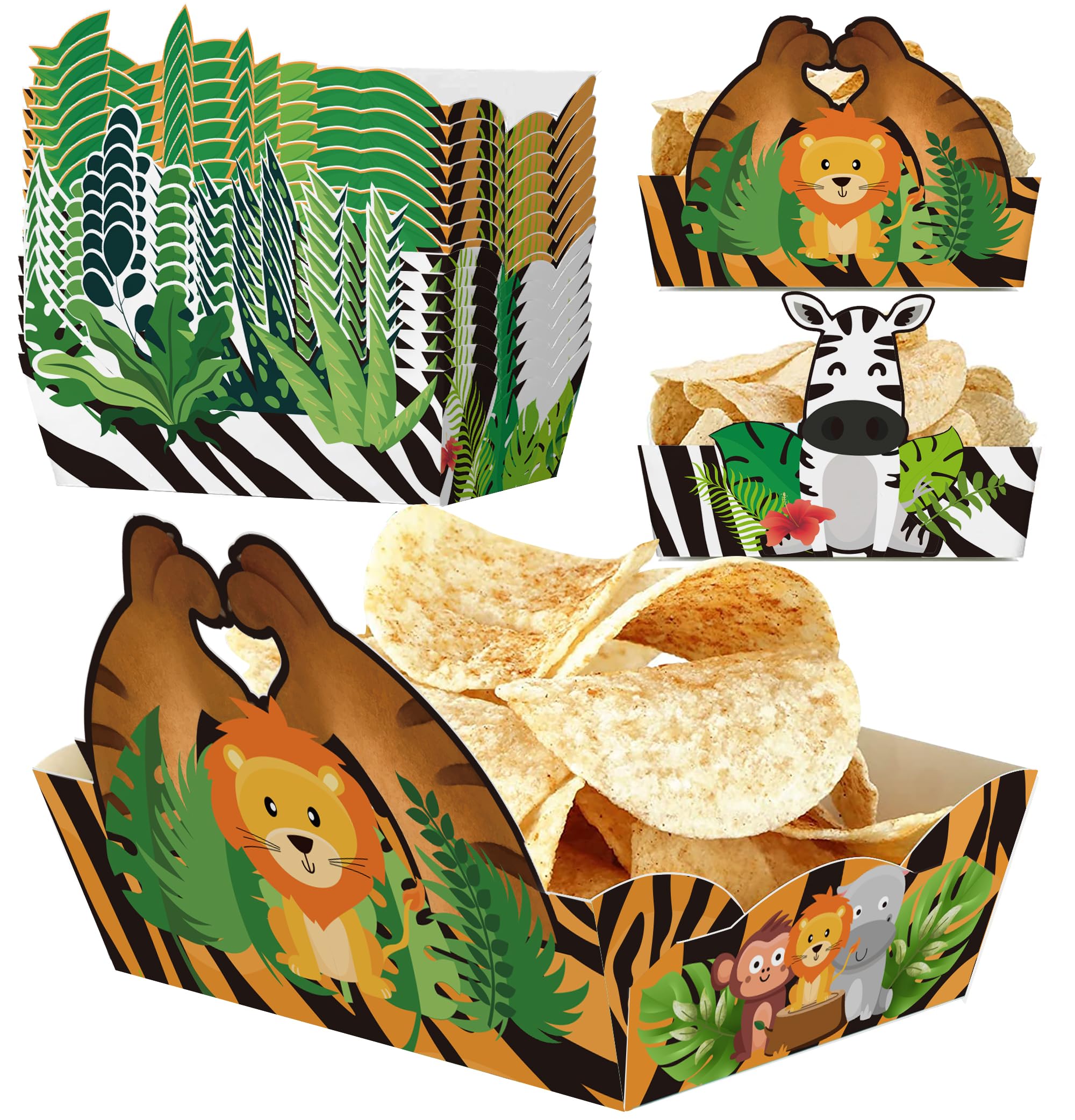 Caoekego 24 Pcs Jungle Safari Snack Trays Party Supplies?Jungle Animals Food Boats Bowl for Wild One Birthday Party Wedding Baby Shower Tropical Dinner Decorations