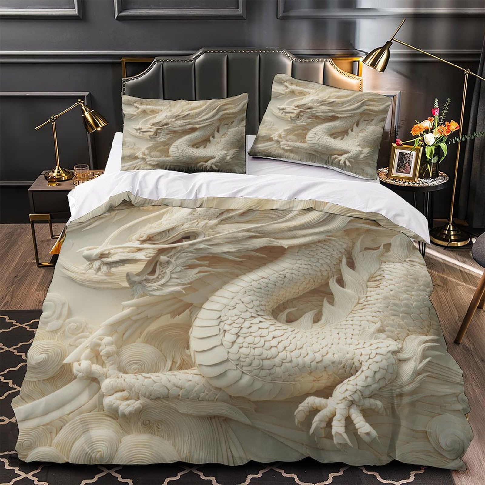 Housse de couette dragon chinois 3D drap de couette microfibre 220x240