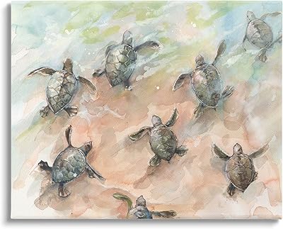 Stupell Industries Baby Sea Turtles Swimming Shore Canvas Wall Art, Design by Diannart