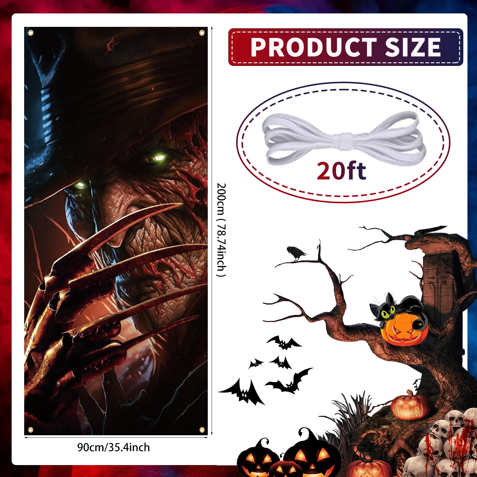 Straszny baner na drzwi Halloween, klasyczny horror, bohater, baner, straszny zabójca, dekoracje na drzwi, okładka, tło na Halloween, przyjęcie urodzinowe, dekoracja drzwi wejściowych, baner do