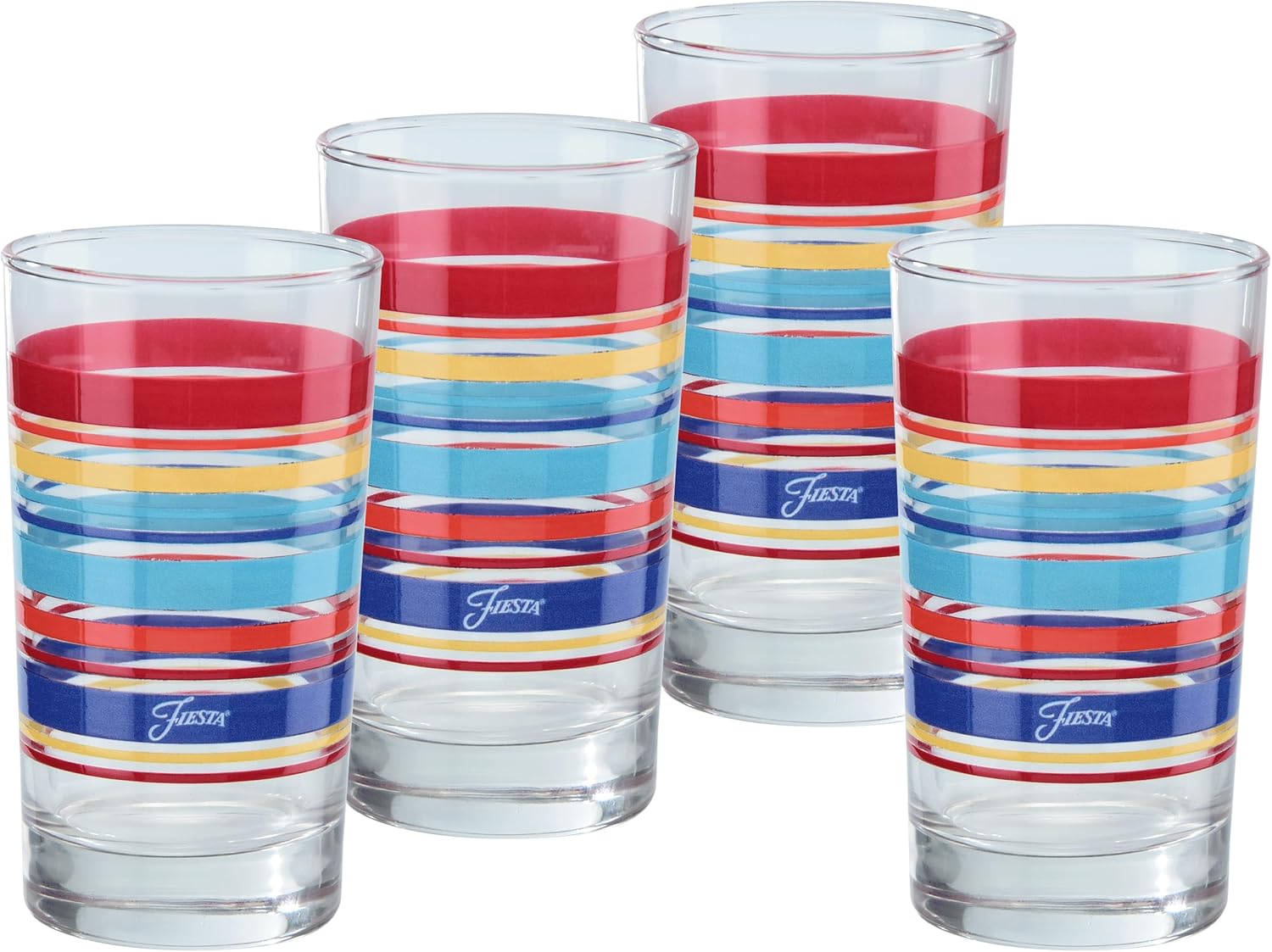 Juego de 4 Vasos de Jugo Fiesta Stripes de 7 Onzas - Colección Bright Stripes