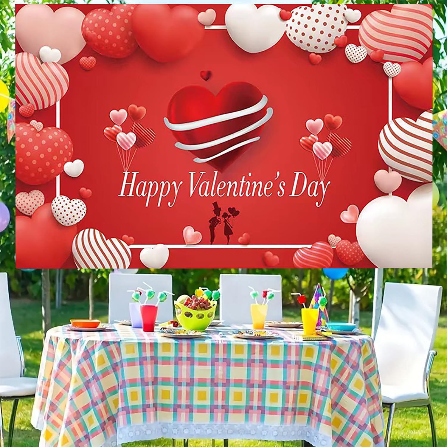 Happy Valentine's Day Banner 180x110 Cm – Hintergrund-Deko Für Valentinstag Mit Herzen & Ballons, Party-Dekoration