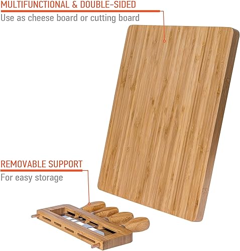 Miniatura 7 de Juego de tabla de queso de bambú y cuchillos de 14 x 11 pulgadas  Tabla de cortar queso de madera, bandeja de servir, juego de tabla de embutidos