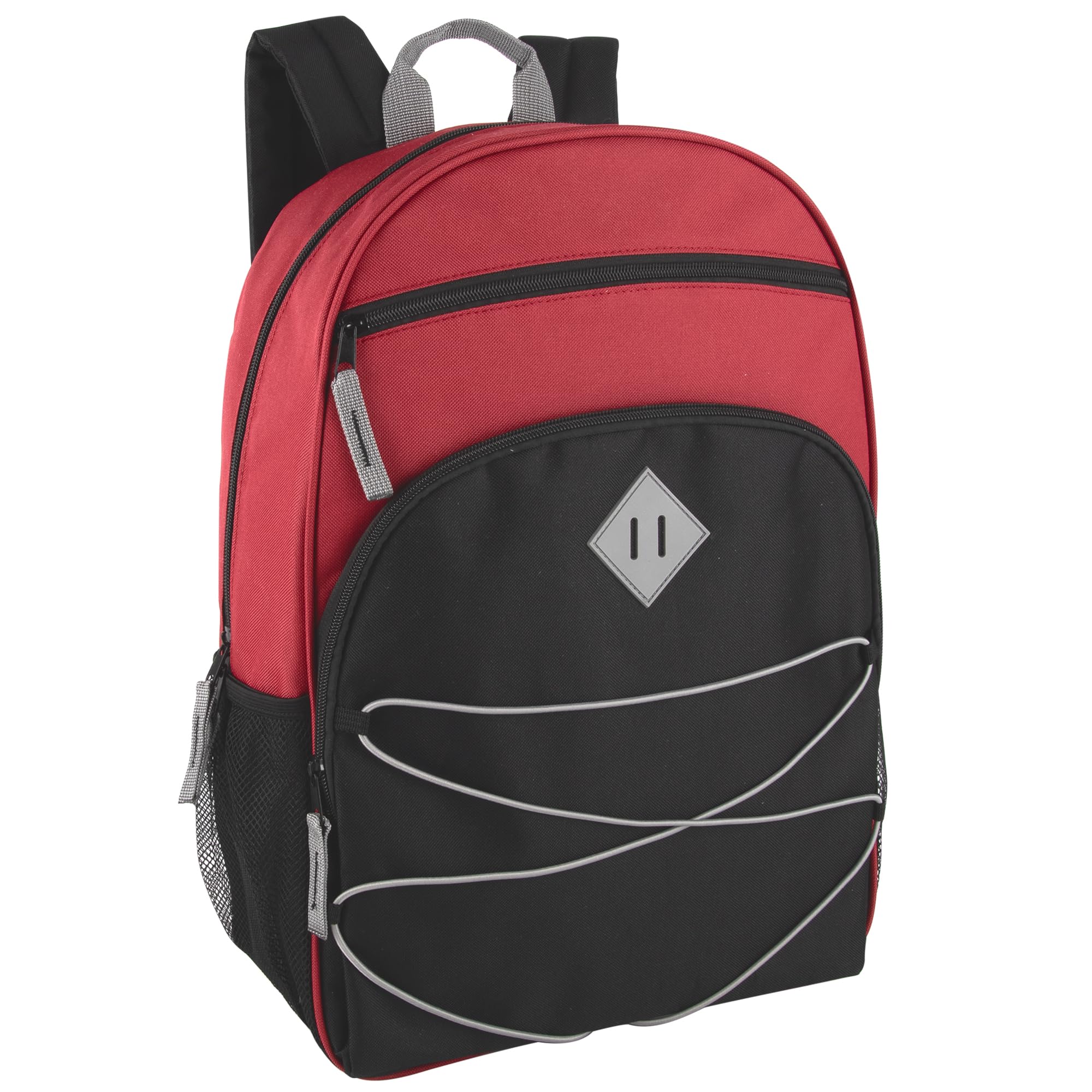 Summit Ridge Backpacks with Bungee Cord Front | 17” Multi Pocket Backpack for Adults, College, Travel (Red/Black)