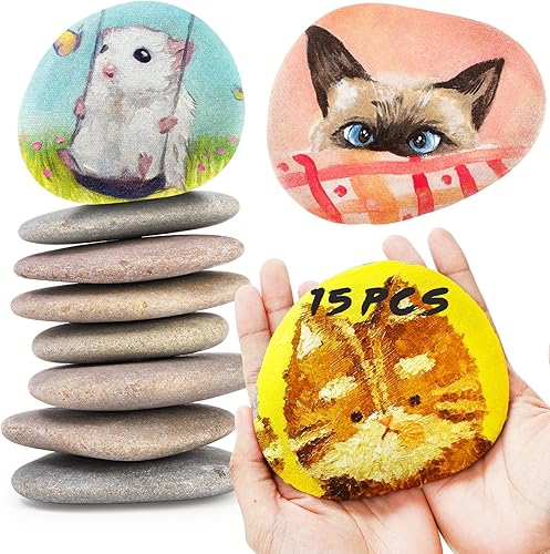 Mezchi Paquete de 15 rocas grandes para pintar, rocas naturales de río de 3.1 a 4.7 pulgadas, rocas de pintura de colores surtidos para artes y