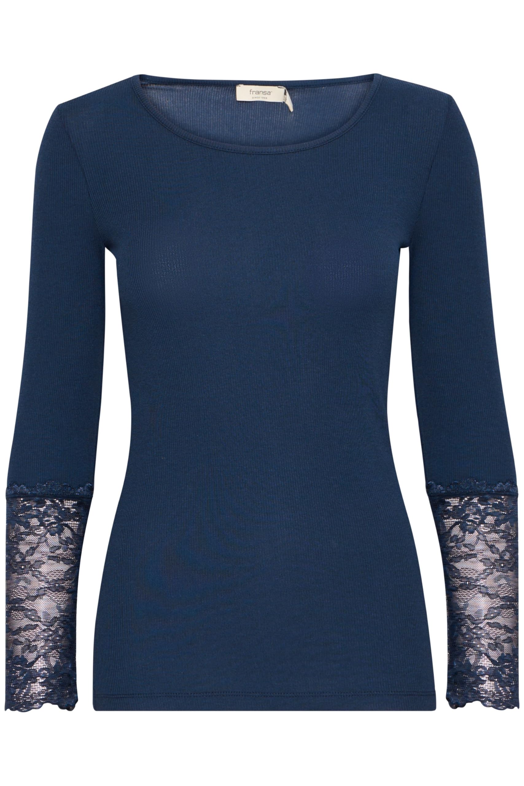 Fransa Women's Bleu Long Sleeve T-Shirt Hizamond