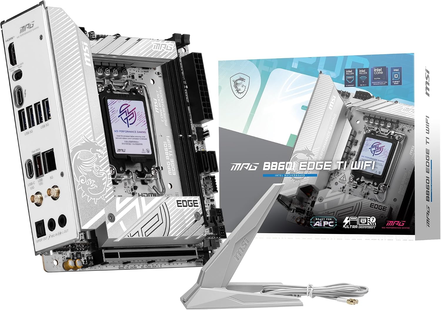 MPG B860I Edge TI WiFi Motherboard (Supports Intel Core Ultra Processors Series 2, LGA 1851, DDR5, PCIe 5.0, M.2, 2.5Gbps LAN, USB 3.2 Gen2, HDMI/DP, Wi-Fi 6E, Bluetooth 5.3, ATX)