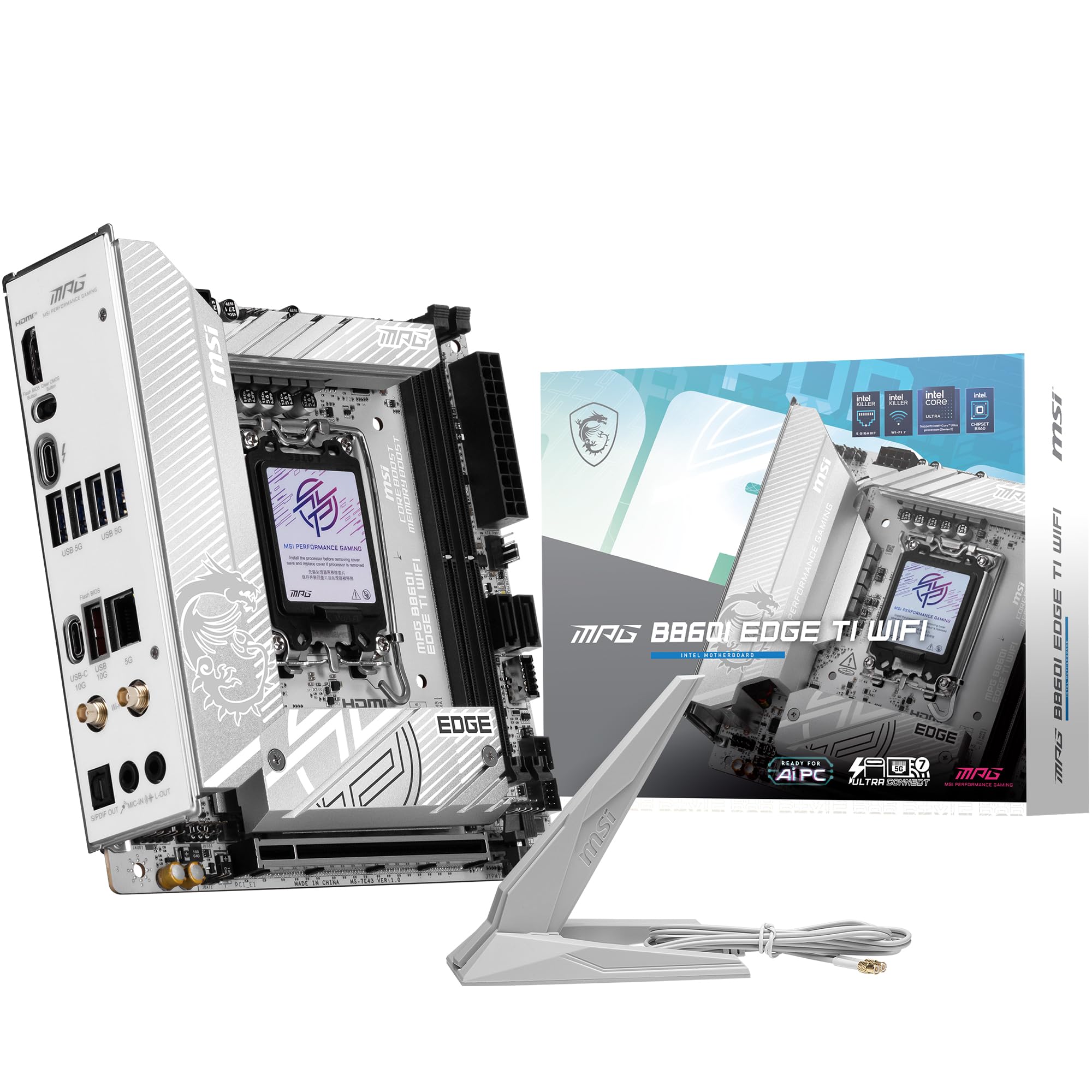 MSI MPG B860I Edge TI WiFi Motherboard (Supports Intel Core Ultra Processors Series 2, LGA 1851, DDR5, PCIe 5.0, M.2, 2.5Gbps LAN, USB 3.2 Gen2, HDMI/DP, Wi-Fi 6E, Bluetooth 5.3, ATX)