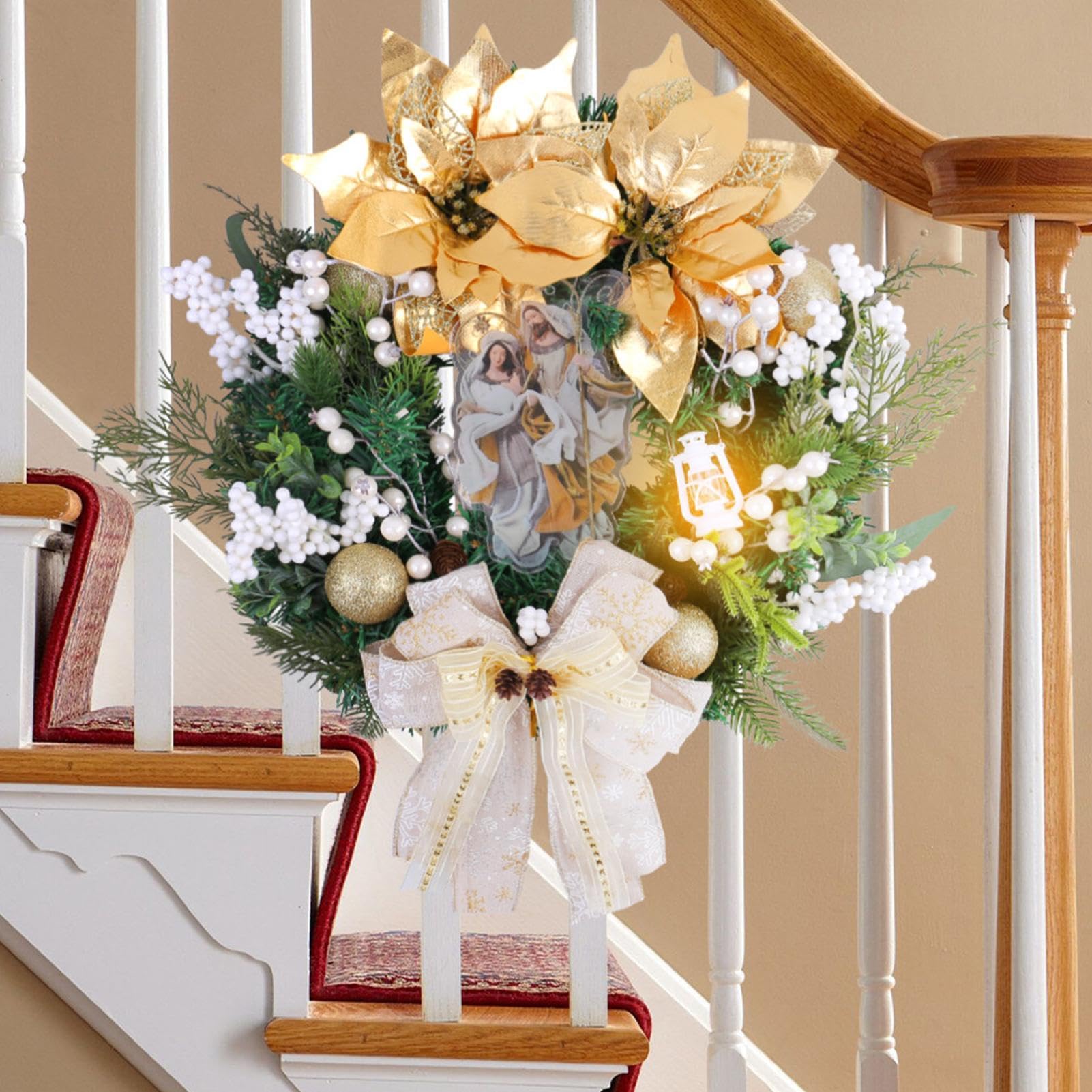 Décorations de couronne de Noël Sainte – Couronnes de Noël | couronnes de Noël, couronnes de Noël, décorations de crèche, accessoires de Noël élégants pour porte