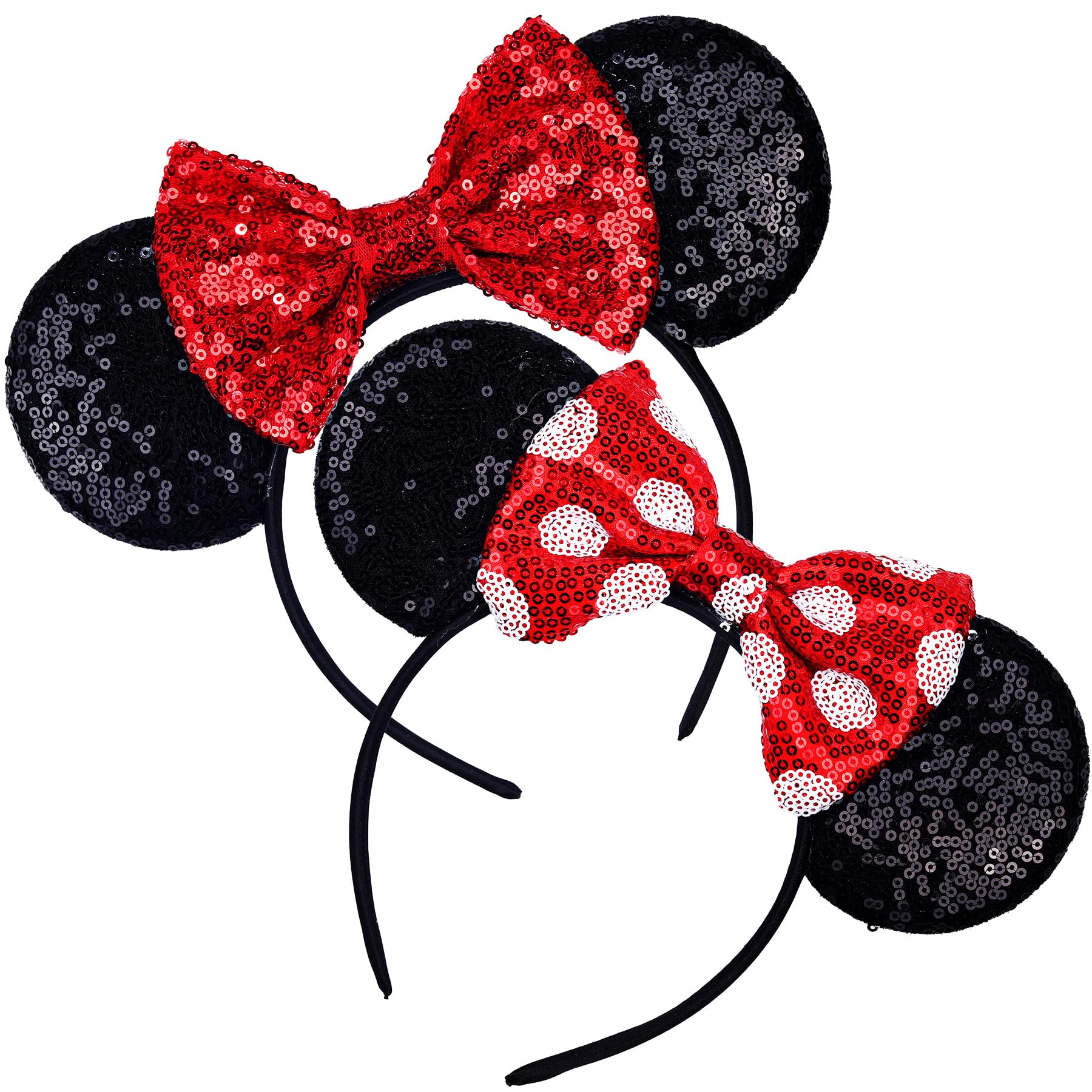 QEAGVJ Mouse Ears Bow Headbands，Sequin Classic Red Polka dot Mouse Ears Headband for Cosplay Costume Party Decorations，Birthday Party