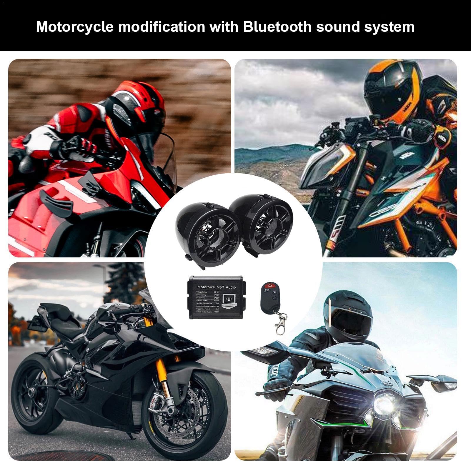 Altoparlante stereo audio per moto - Altoparlante per moto | Altoparlante Blue Tooth per motocicletta da manubrio | Altoparlanti per moto con luci lampeggianti a LED | Amplificatore moto per Utv, Scoo