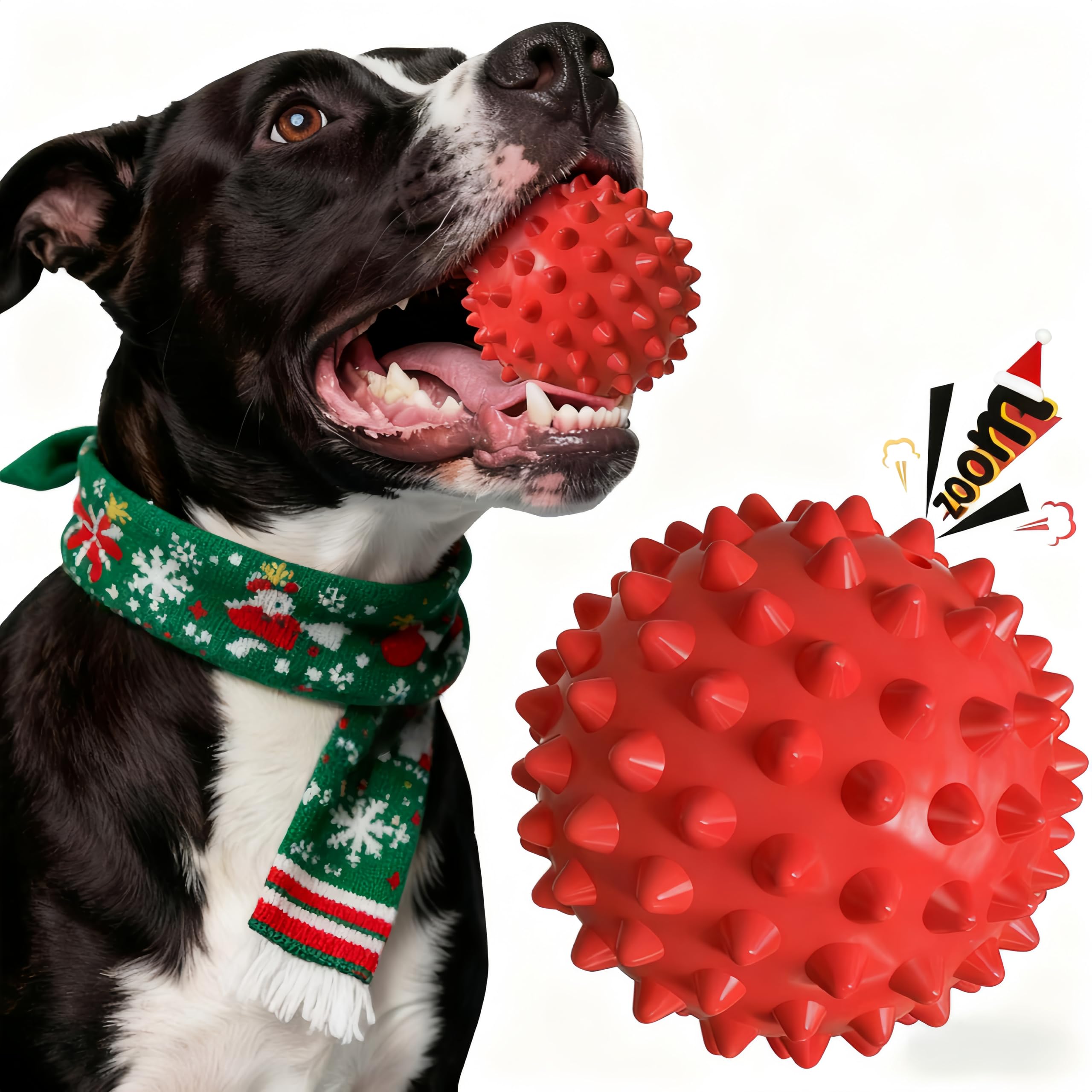Apasiri Beef-Flavored Durable Dog Ball for Aggressive Chewers Tough Squeaky Rubber Toy for Pitbulls Large Medium Breeds