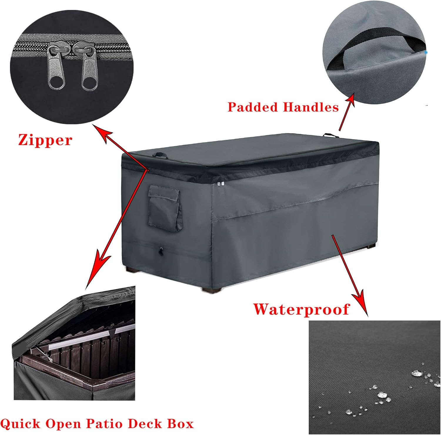 DUSTYPROTE Storage Box Cover, Quick Open Patio Deck Box Top with Zipper and Pockets-Waterproof Oxford Fabric Storage Container Cover (Gray, 48x25x25in), S-48x25x25in, deck-boxescover : Patio, Lawn & Garden