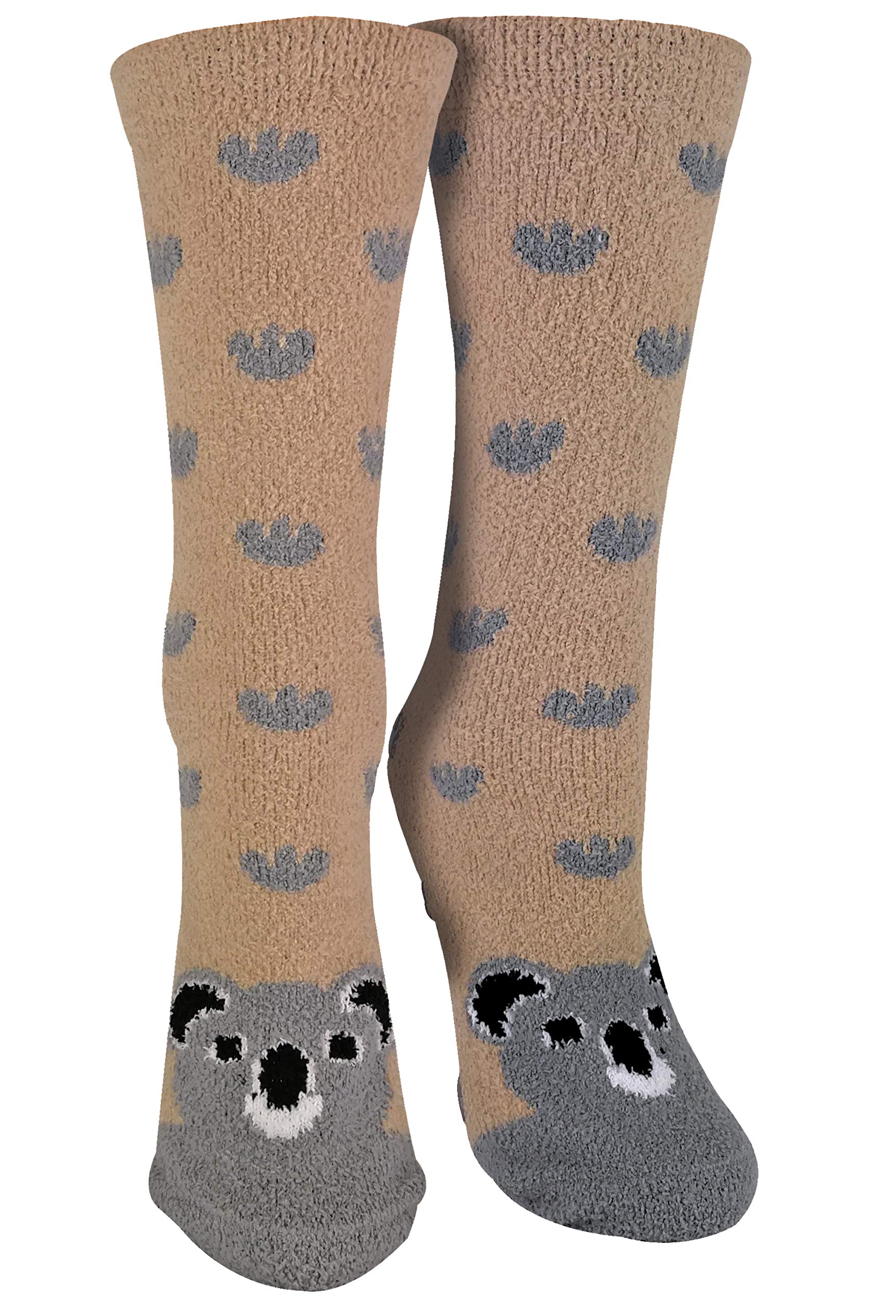 Sock Snob - Ladies/Womens Fluffy Non Slip Cute Novelty Slipper Socks with Animal Designs (4-7 UK, Koala)