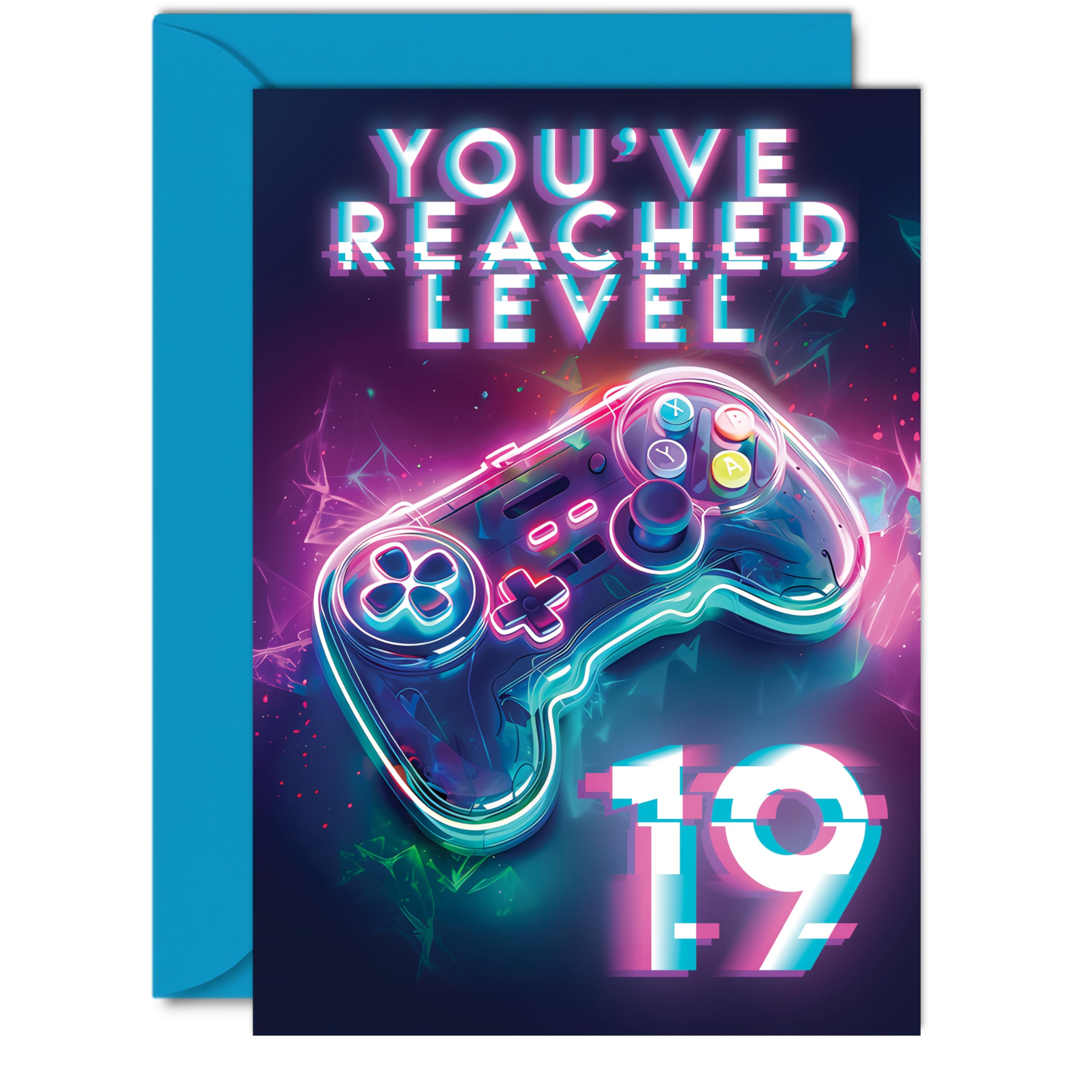 Giftzie 19th Gamer Birthday Cards for Men Women - You've Reached Level 19 - Happy 19 Birthday Card for Son Daughter Brother Sister Friend, A5 Nineteen
