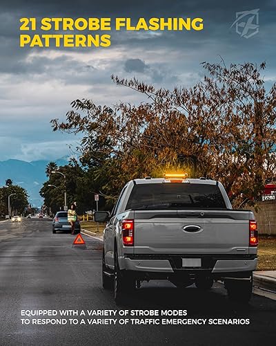 Miniatura 4 de Xprite Barra de luz LED estroboscópica intermitente en el techo, luces de advertencia de peligro de doble cara con soporte magnético para vehículos