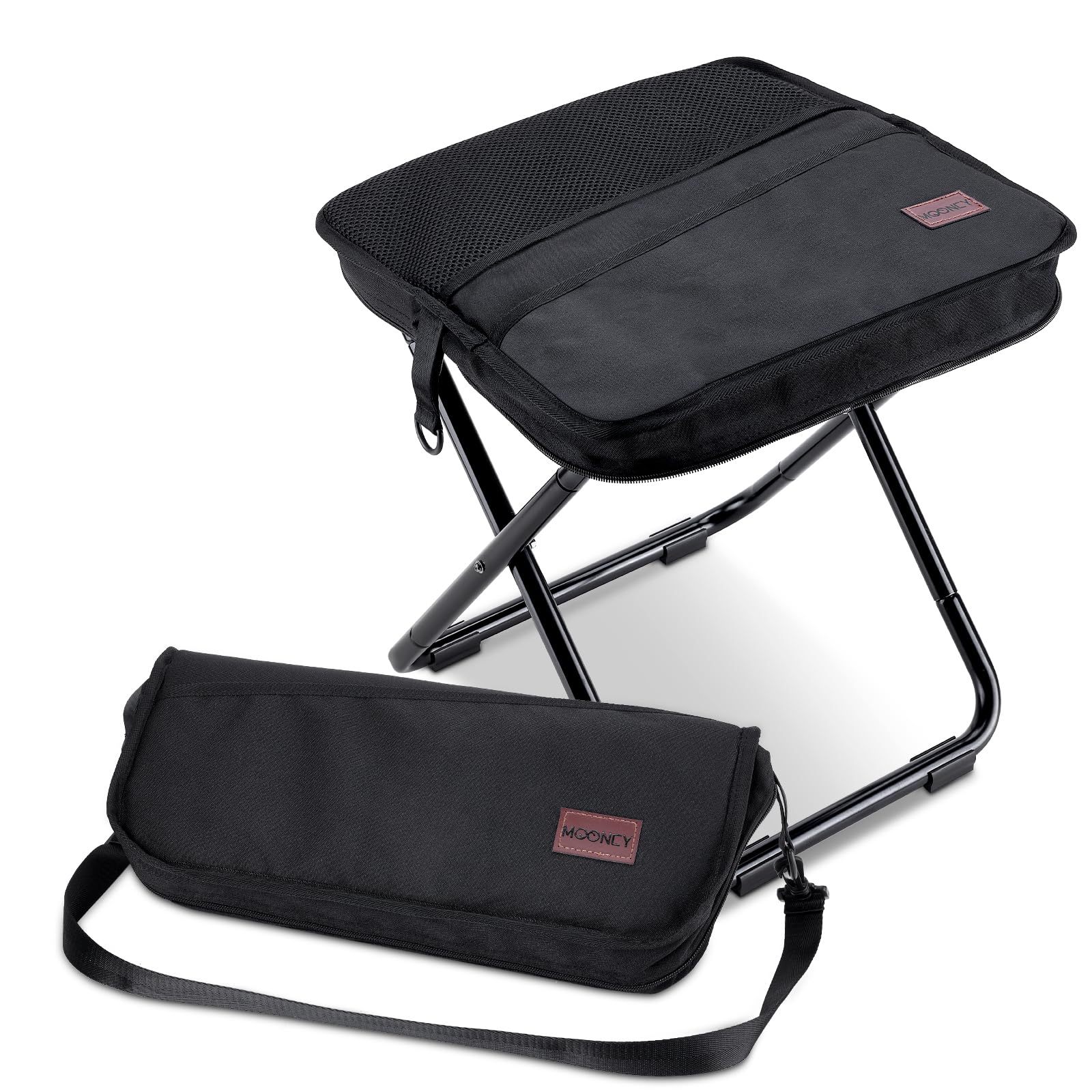 MOONCY Klapphocker Faltbar aus Aluminium, 40 × 37,5 × 39 cm, Extra Großer Falthocker bis 135 kg Belastbar, Leichter Campinghocker für Wandern, Angeln und Outdoor, Schwarz