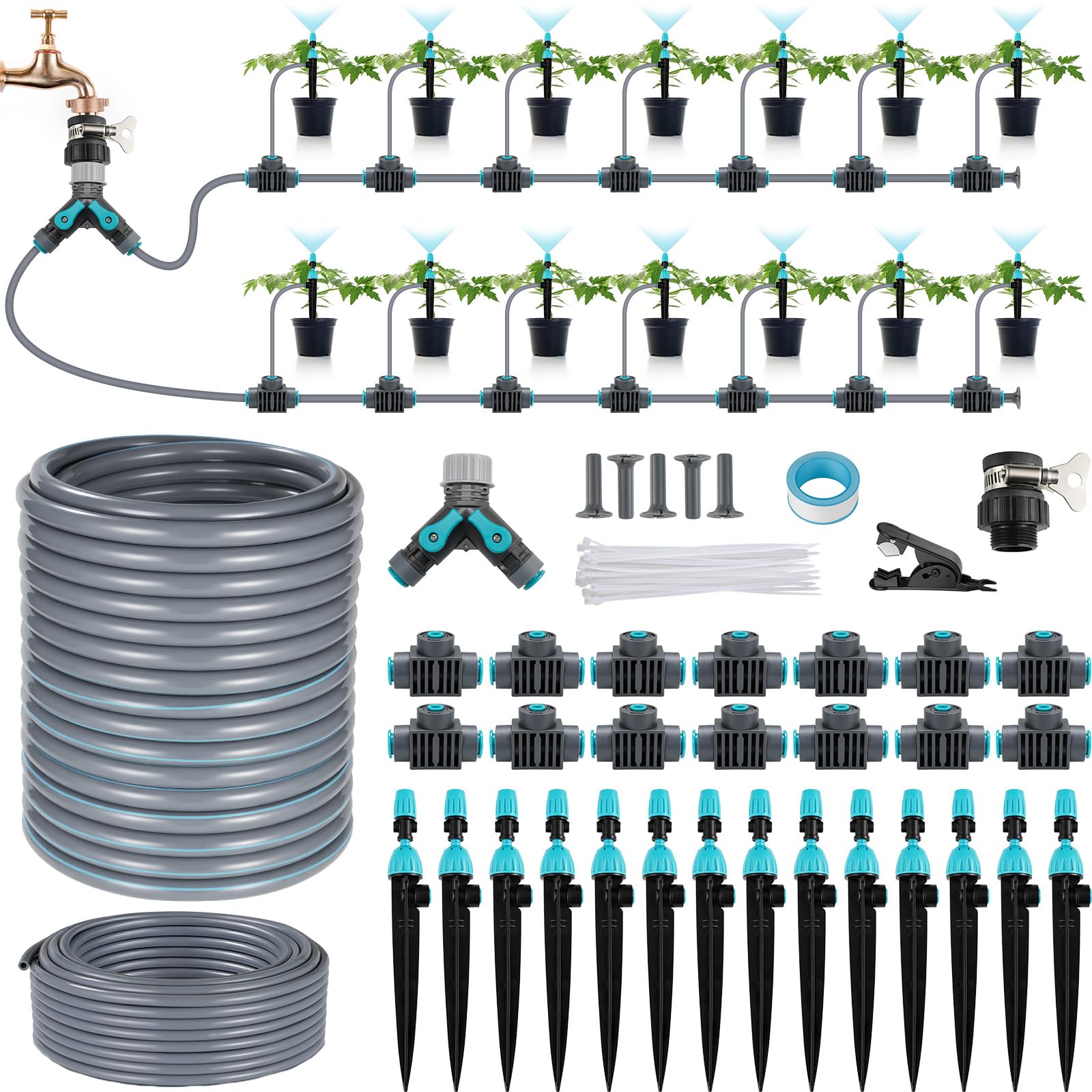 Bewässerungssystem, Automatisches Bewässerungsset, 20 M +10 M Bewässerungsrohre Gartenbewässerung Tröpfchenbewässerung Outdoor, Micro Drip Bewässerung für Topfpflanzen, Hochbeet Terrasse, Gewächshaus
