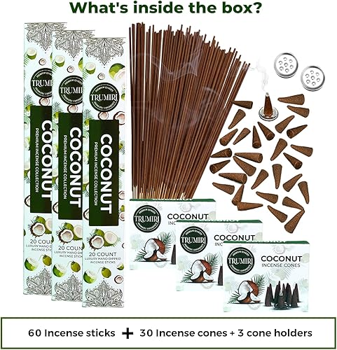 Miniatura 2 de Paquete combinado de varillas de incienso de coco y conos de incienso  60 varillas de incienso + 30 conos de insencia  Inscienso  Conos de incienso