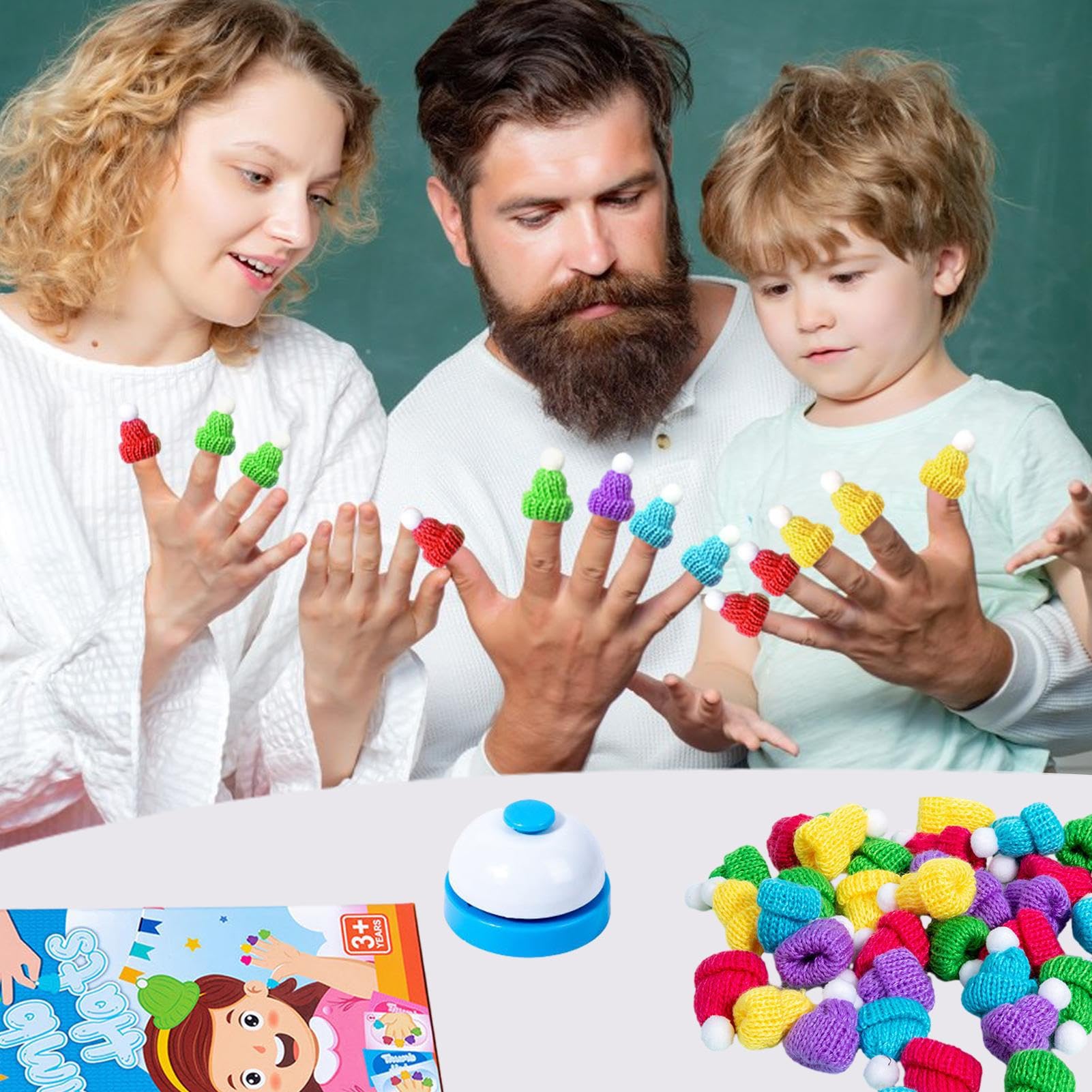 puzzlegame Juego de Sombrero de Dedo | Gorro para Dedos de Knit Game Tricks | Sombreros para Pulgar de Juegos de Mesa con Tarjeta de Juego y Campana | Juego multijugador Juguetes interactivos
