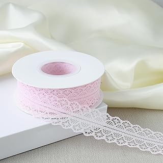 Cinta de encaje de 25 yardas, cintas de encaje vintage de 1.2 pulgadas de ancho para envoltura de regalos, cinta de flores, decoración de bodas y costura para manualidades (rosa claro, 25 yardas)