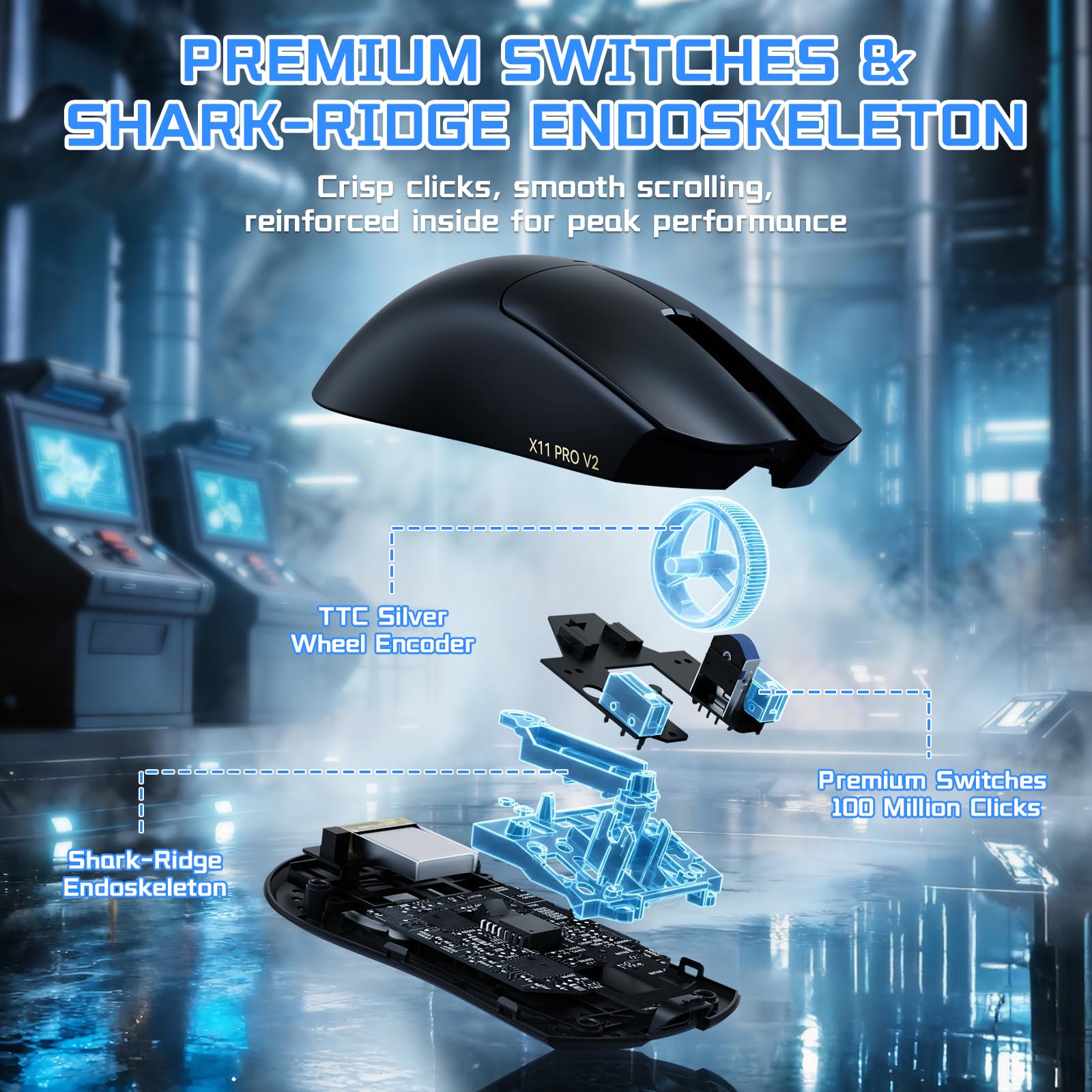 MAMBASNAKE Attack Shark X11 Pro V2 Souris Gaming sans Fil avec Station De Recharge Magnétique À Écran, 66g Ultra-Légère avec Capteur PixArt PAW3315, 30,000 DPI, 1000Hz, 500mAh, for PC/Mac (Noir)