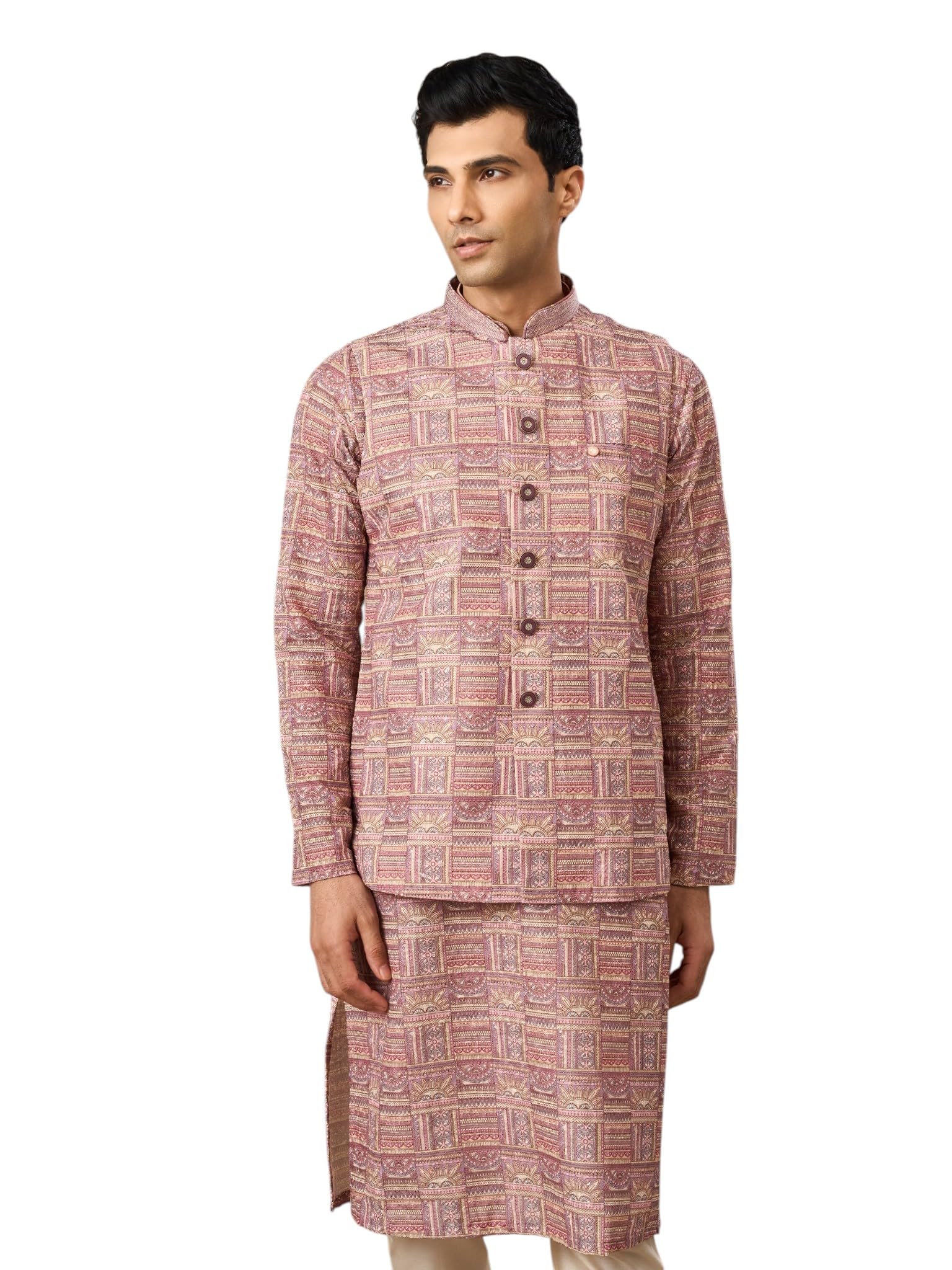 manyavar Men's Blended Cotton Chikankari, Sequinned Festive Nehru Jacket (1pc)-picture-29