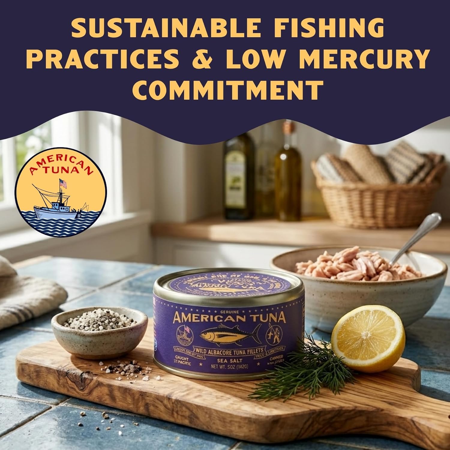 American Tuna Sushi-grade Wild Albacore Tuna Fish - with Sea Salt, MSC Certified, Sustainable Pole Wild Caught - 5 oz cans | Pack of 12 | Premium Canned Tuna for Health and Flavor Enthusiasts!