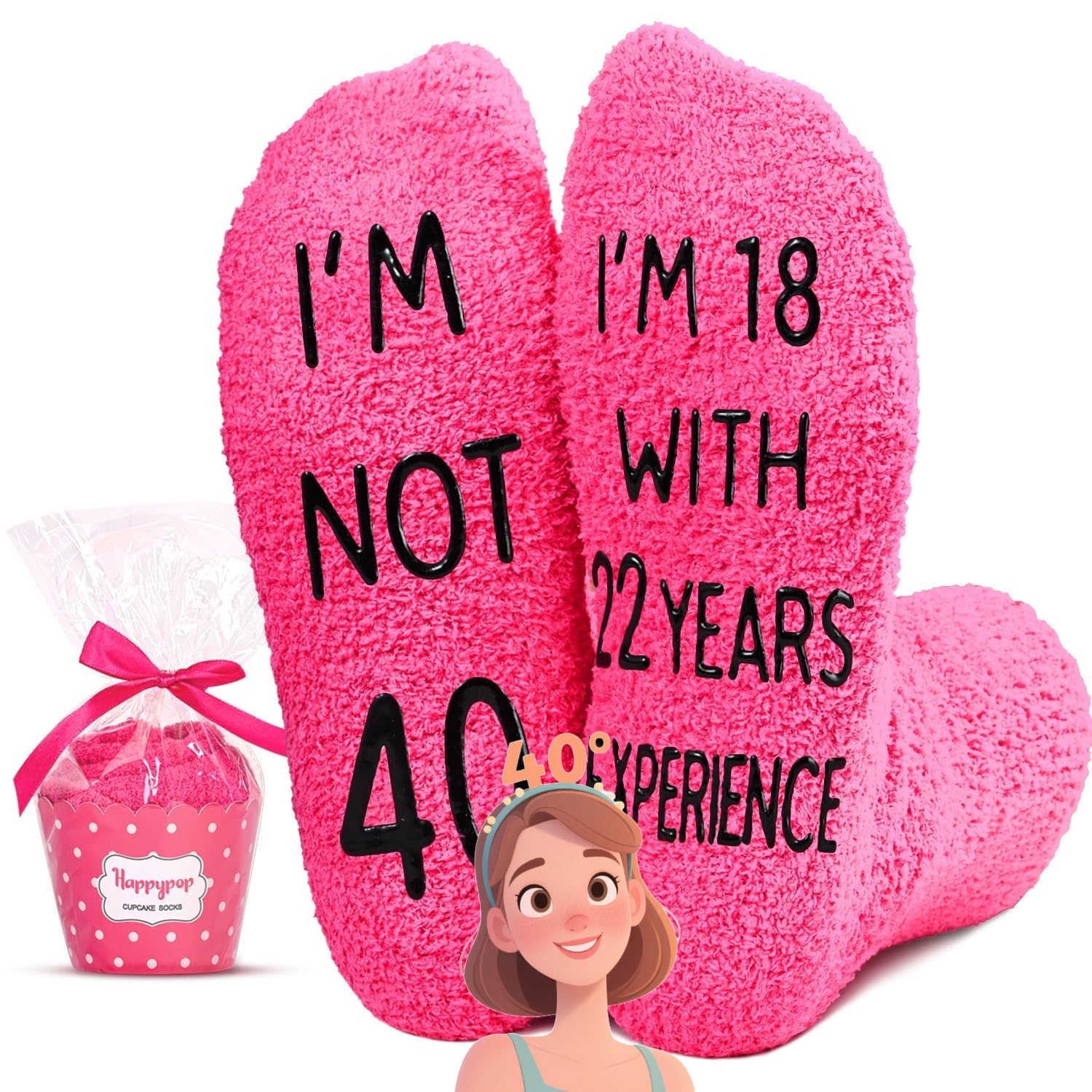 HAPPYPOP Fun Birthday Gifts for Women - Fuzzy 31 32 33 34 35 36 37 38 39 40 Year Old Socks